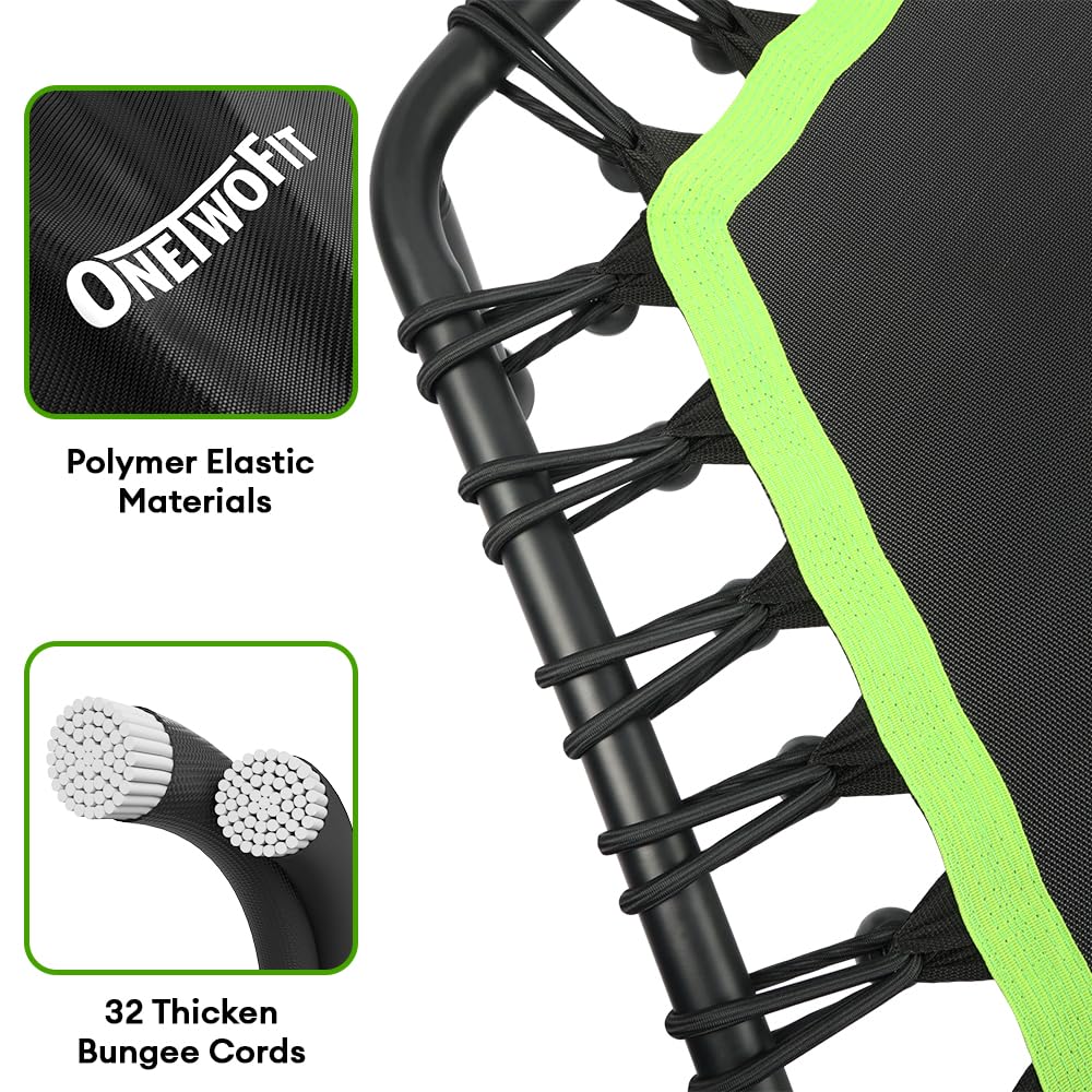 ONETWOFIT 42"/45" Rebounder Trampoline for Adults, Silent Mini Trampoline Indoor Exercise Fitness Trampoline Bungee Rebounder Workout Max Load 330lbs (45IN-Green-with-Handle)