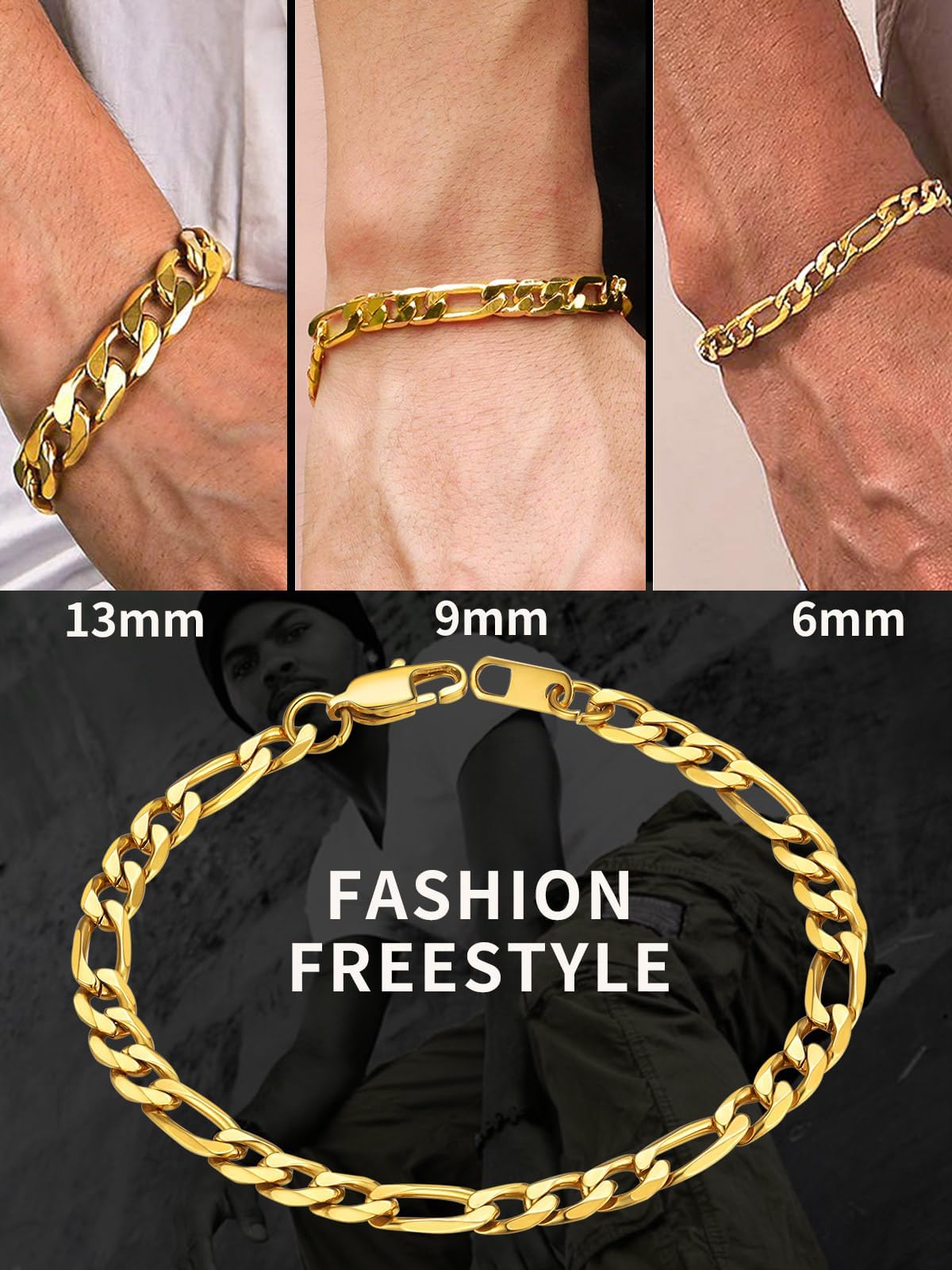 Gold Figaro Bracelet Men&Women Bracelet 6mm 8.3/'' Golden Wrist Chain Bracelet Gift