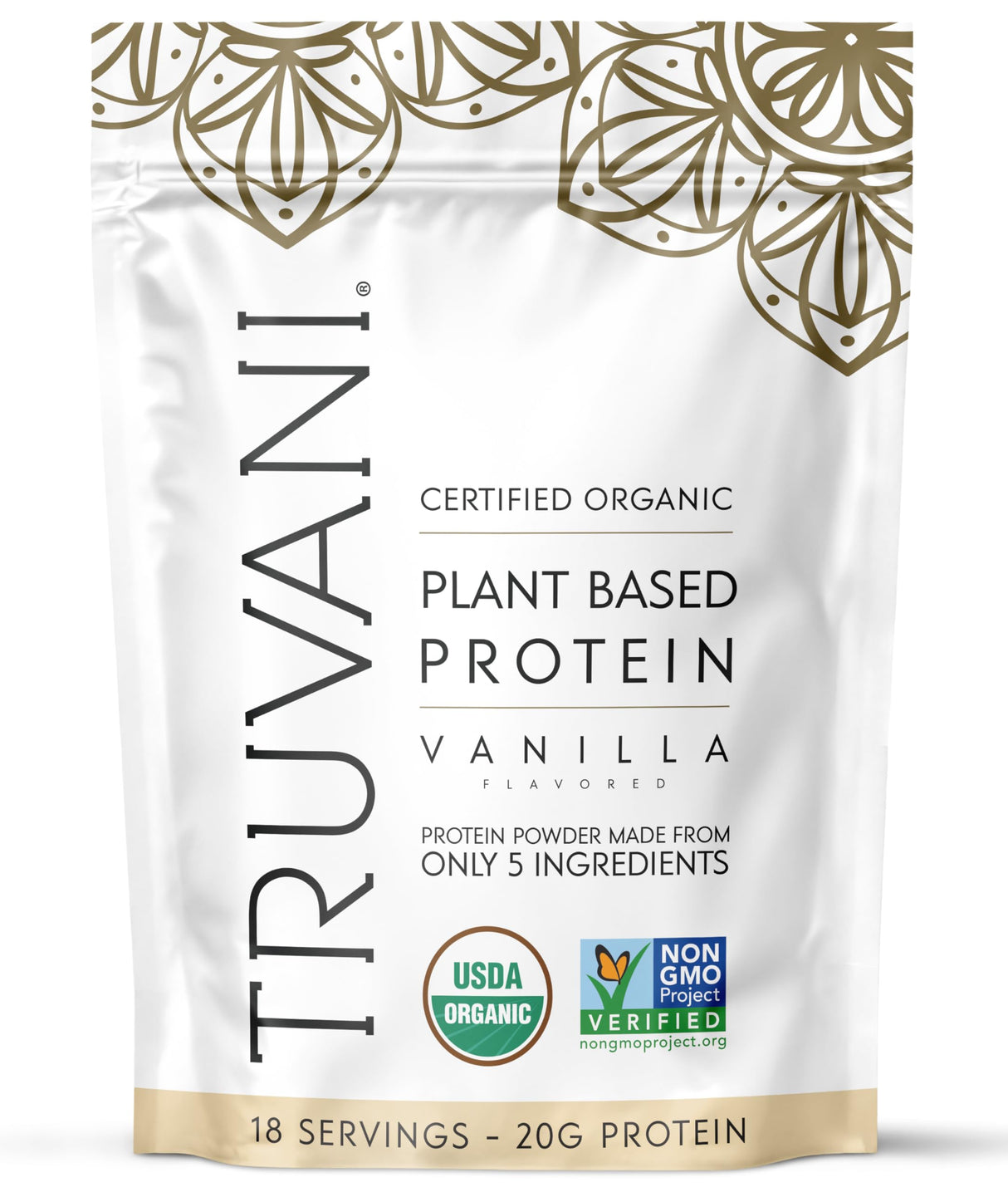 Truvani Vegan Pea Protein Powder | Vanilla | 20g Organic Plant Based Protein | 18 Servings | Keto | Gluten & Dairy Free | Low Carb | No Added Sugar