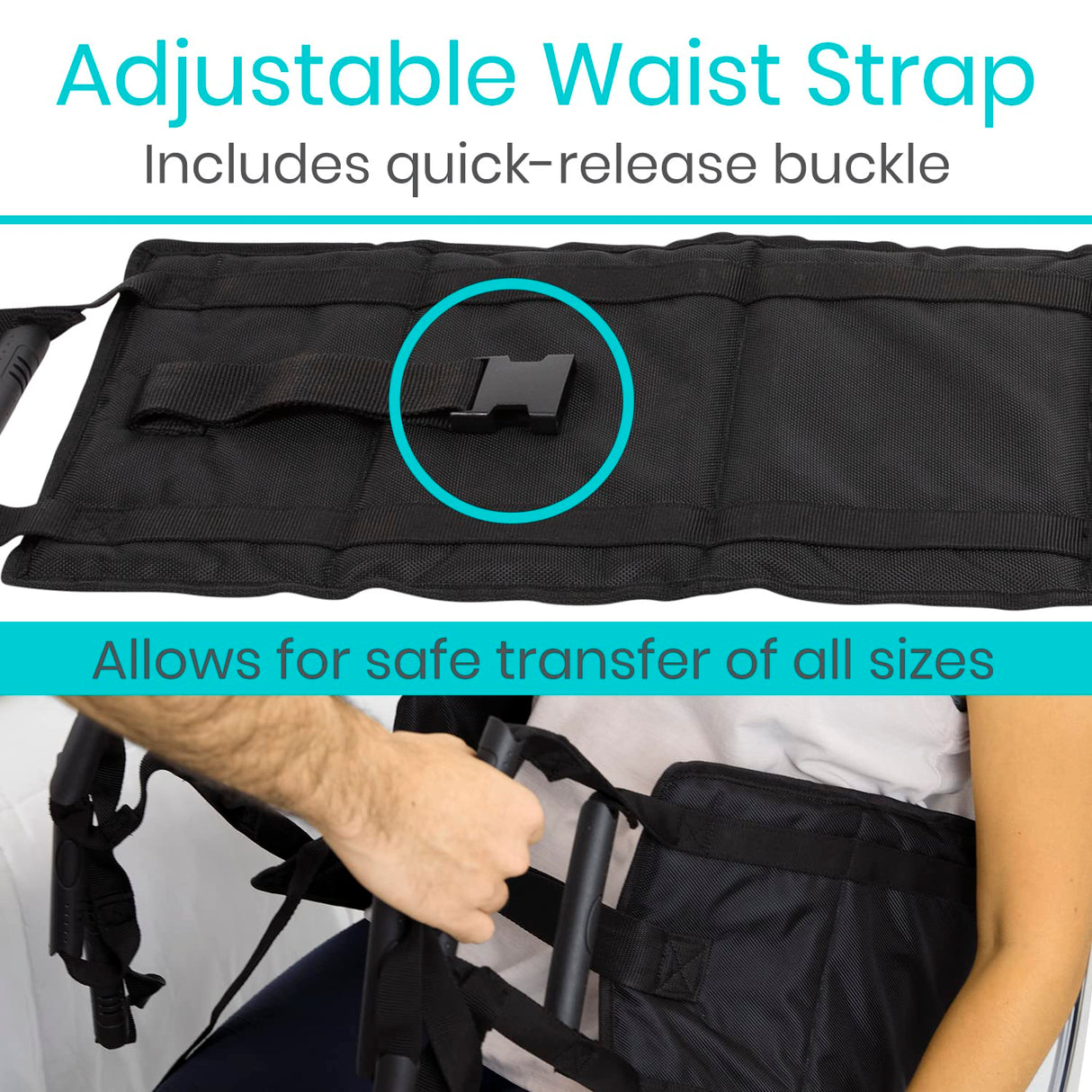 Vive Transfer Sling - Padded Assist Gait Belt - Heavy Duty Patient Lift with Straps - Mobility Standing and Lifting Aid for Disabled, Elderly, Seniors, Injured - Safely Move from Bed and Wheelchair