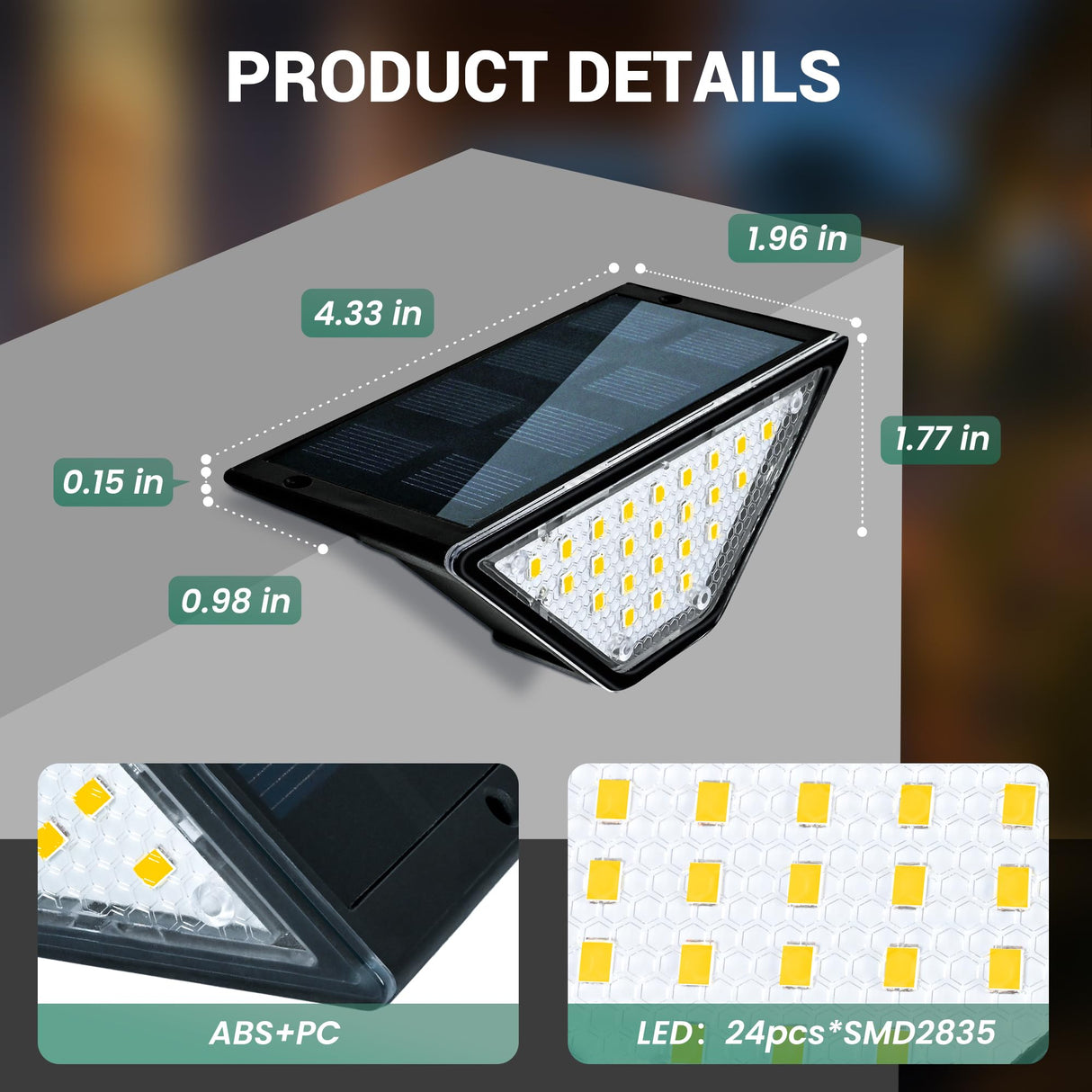 PATIOWIN 6 Pack Solar Step Lights for Outside, 24 LEDs Solar Stair Lights Waterproof IP65, Solar Deck Lights Outdoor Decor for Garden, Porch, Pathway, Patio, Fence, Balcony(Warm White)