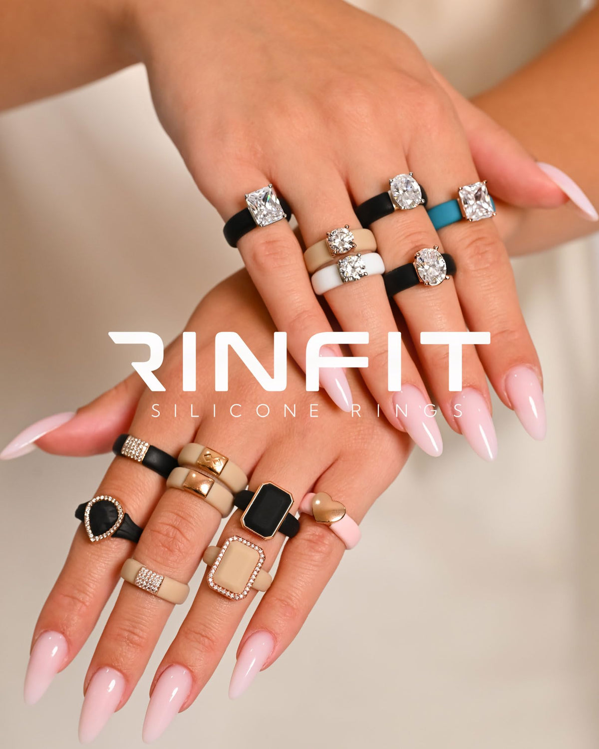 Rinfit Emerald Silicone Ring with CZ Stones for Women - Pack B, Size 7