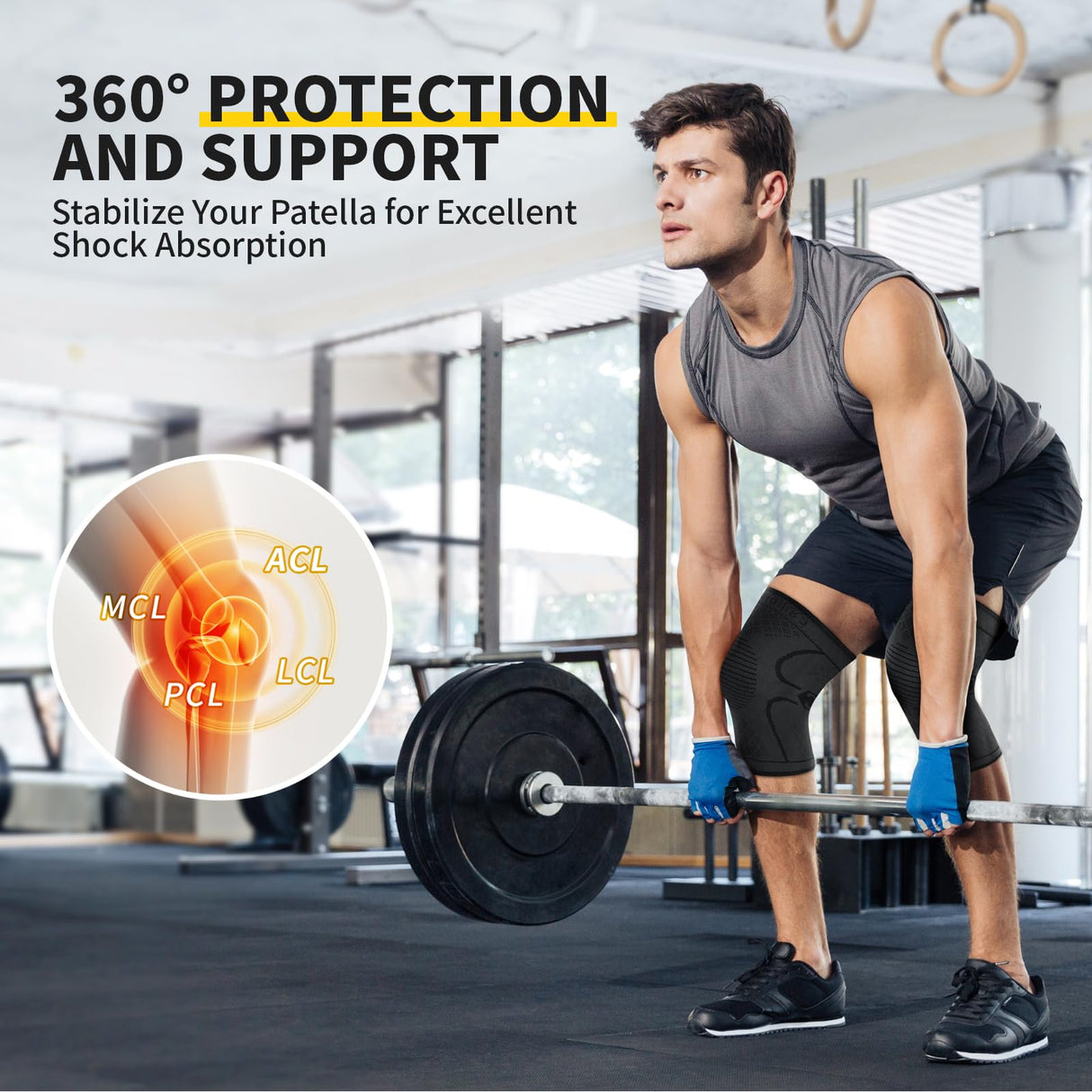 CAMBIVO 2 Pack Knee Braces for Knee Pain, Knee Compression Sleeve for Men and Women, Knee Support for Meniscus Tear, Running, Weightlifting, Workout, ACL, Arthritis, Joint Pain Relief (Black,Medium)