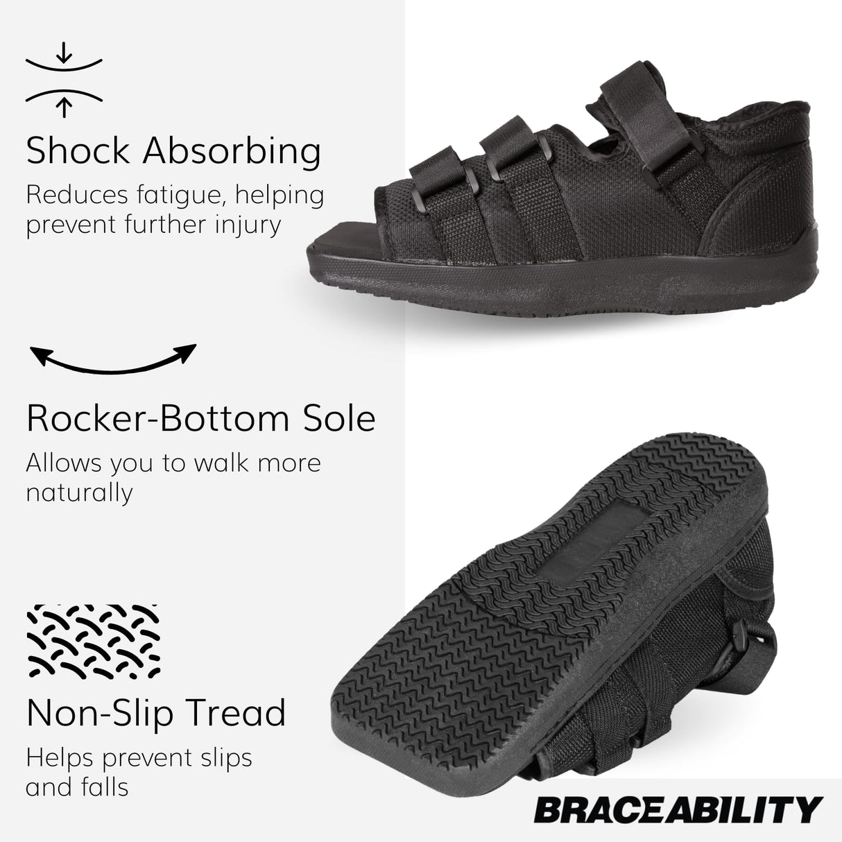 BraceAbility Post Op Shoe Foot Brace - Orthopedic Surgical Cast Shoe for Broken Toes, Injured Foot Protection, Stress Fracture Recovery Medical Boot for Women - FSA HSA Eligible (M - Female)