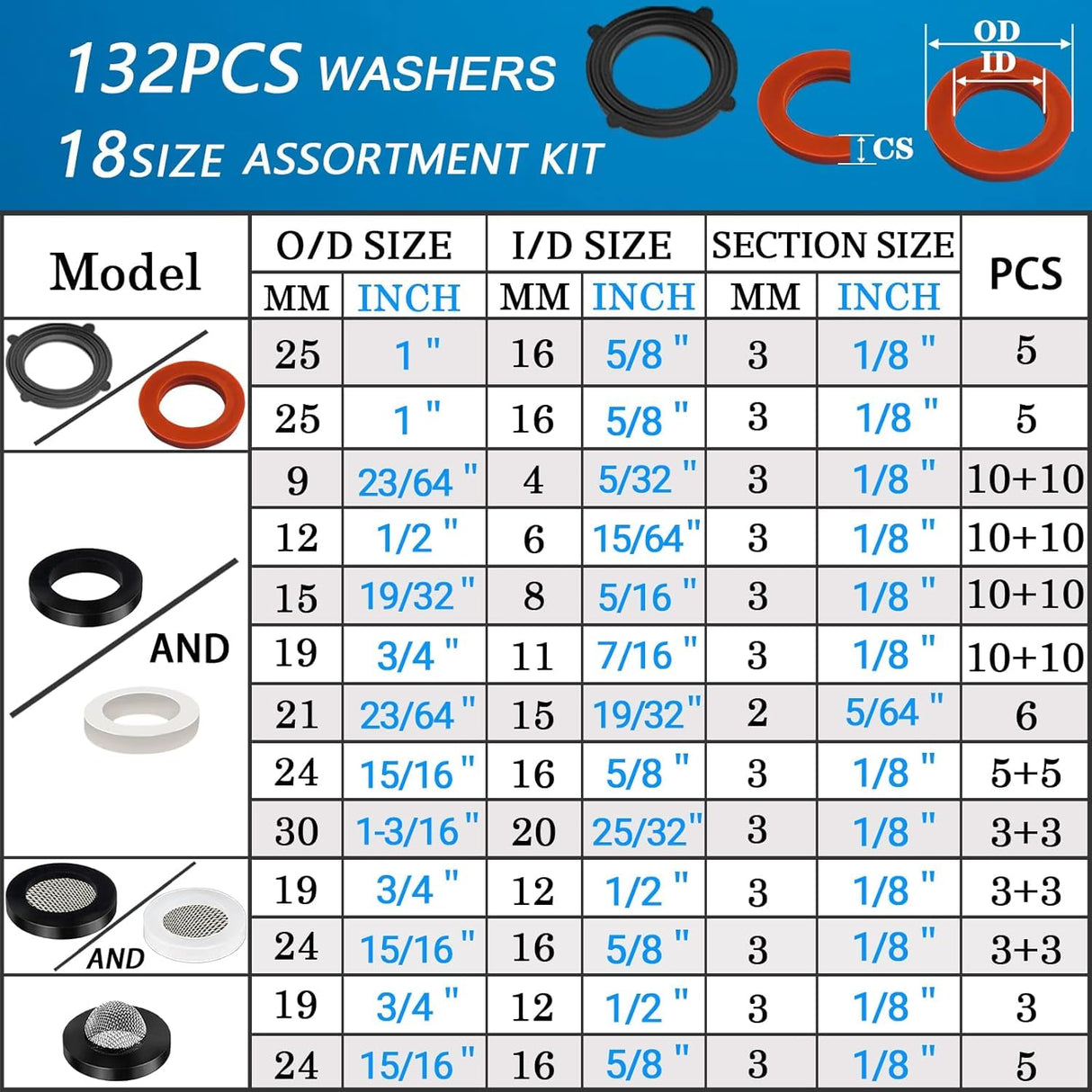 ZDBB 1000 Pcs 18 Size O Ring Kit+18 Size Rubber Washers Assortment Kit for Plumbing Faucet Water Pipe Garden Hose Washers Shower Heads Gasket Repair and Air or Gas Connections