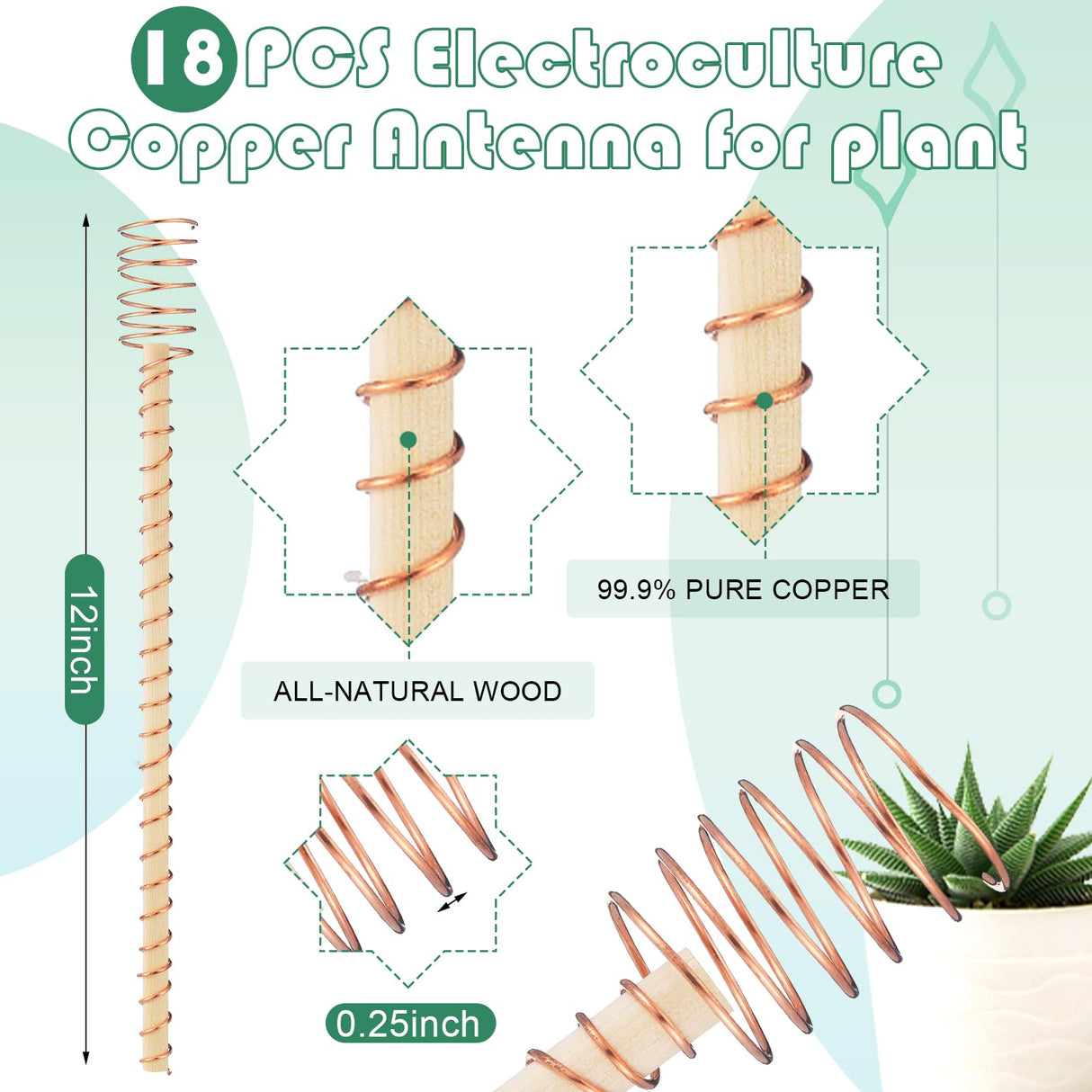 DoubleFill 18 Pcs Electroculture Copper Plant Stakes, 12 Inches