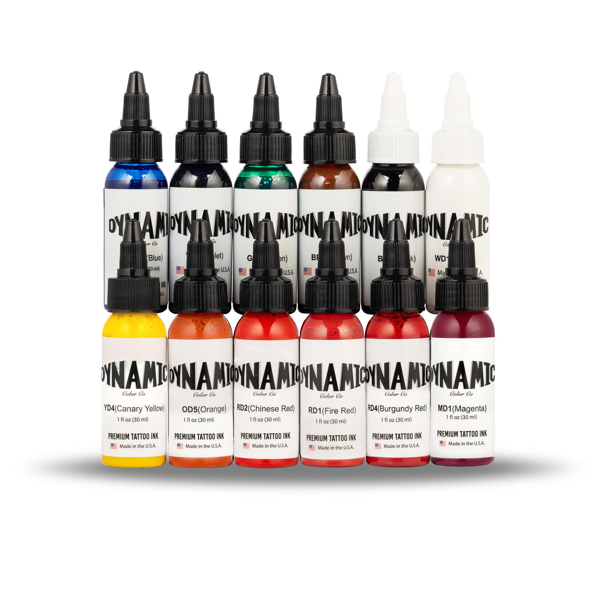 Dynamic Color Co - OG Color Ink Set, 12 Bottles (1 oz Each) Includes: (Burgundy Red, Chinese Red, Fire Red, Green, Blue, Orange, White, Canary Yellow, Brown, Magenta, Violet, and Black)