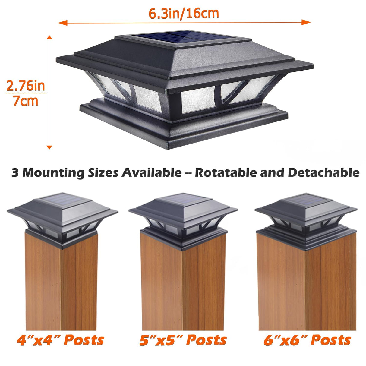 SIEDiNLAR Solar Post Lights Outdoor 2 Modes LED Deck Fence Cap Light for 4x4 5x5 6x6 Posts Patio Garden Decoration Warm White/Cool White Lighting Black (6 Pack)
