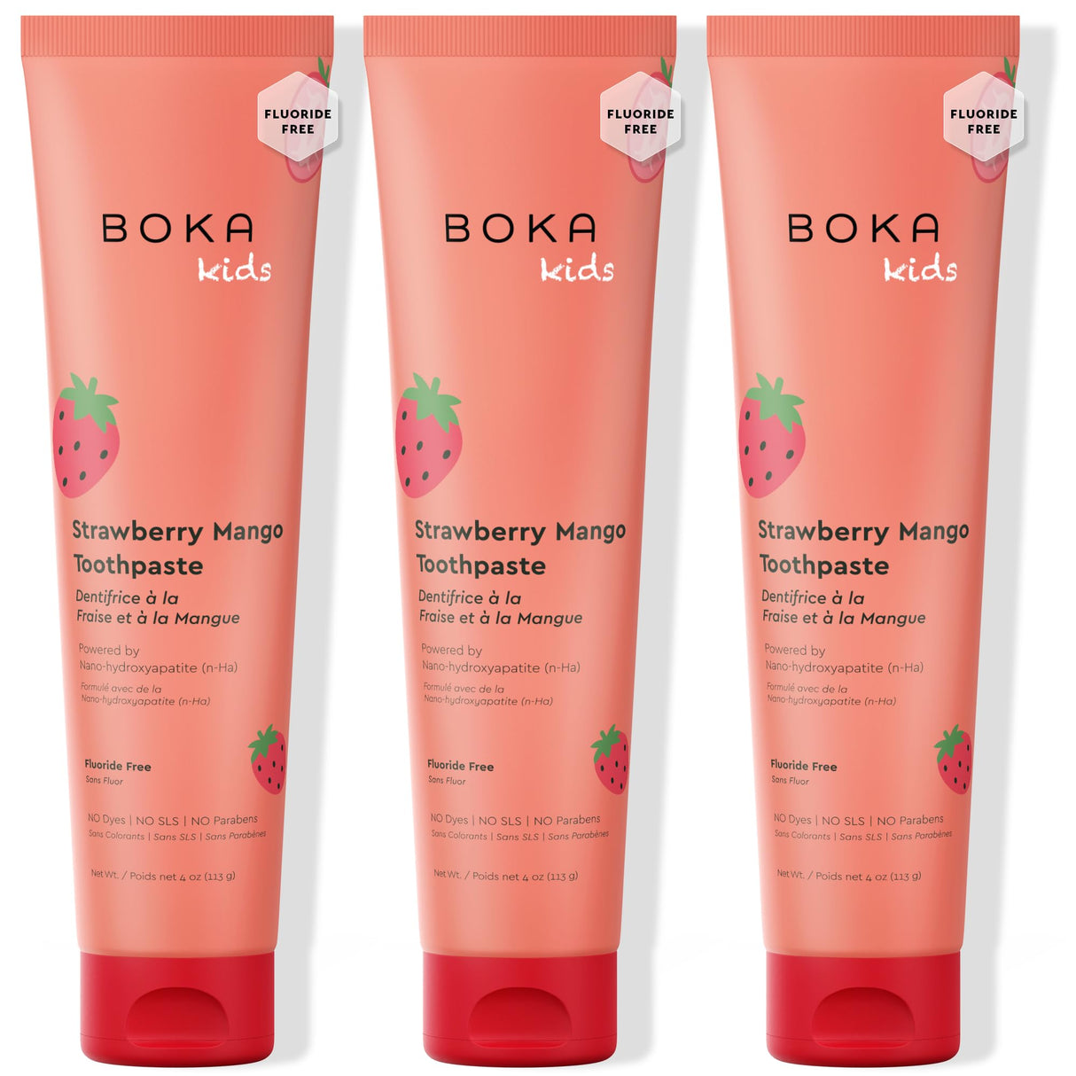 Boka Fluoride Free Toothpaste Nano Hydroxyapatite Toothpaste - Strawberry Mango Flavor, 4 oz 3Pk US Manufactured