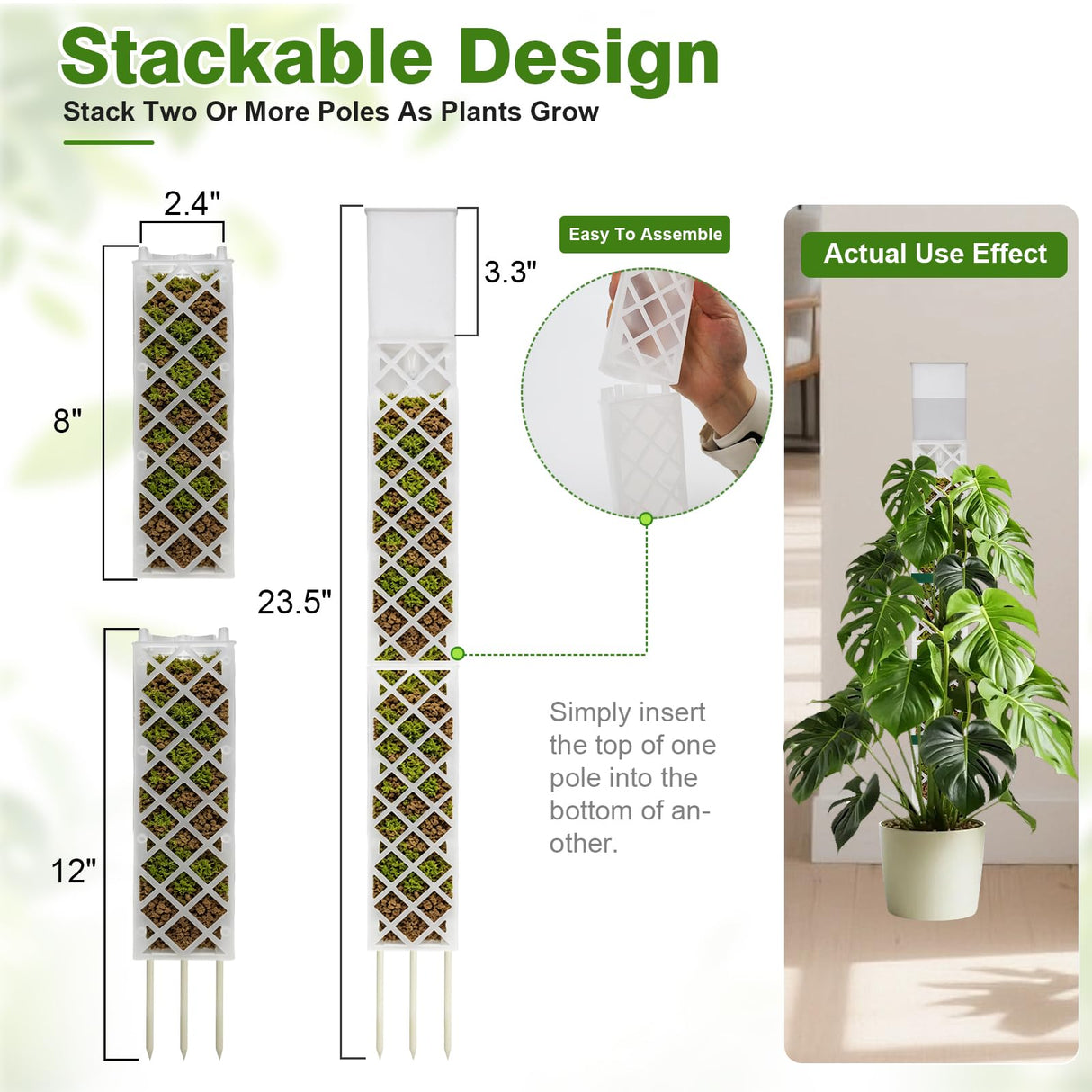 12 Inch Self Watering Moss Pole for Climbing Plants, D Shaped & Stackable