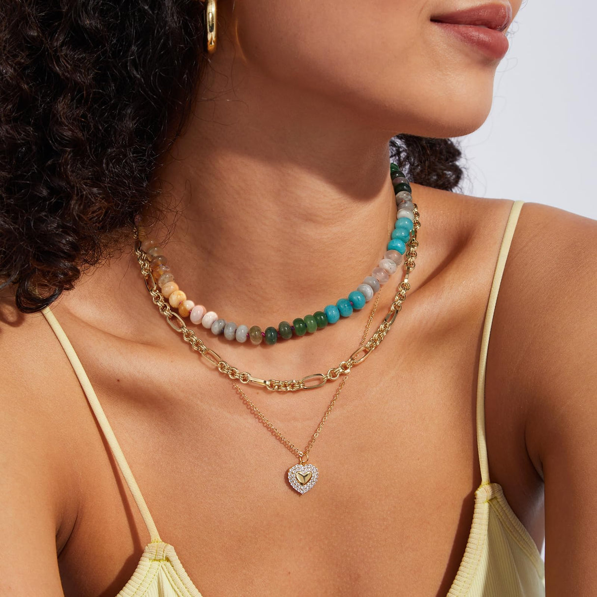 KissYan Beaded Gemstone Necklace for Women, Colorful Boho Bead Choker Natural Stone Surfer Beach Necklaces 14K Gold Plated Summer Handmade Jewelry(B08)