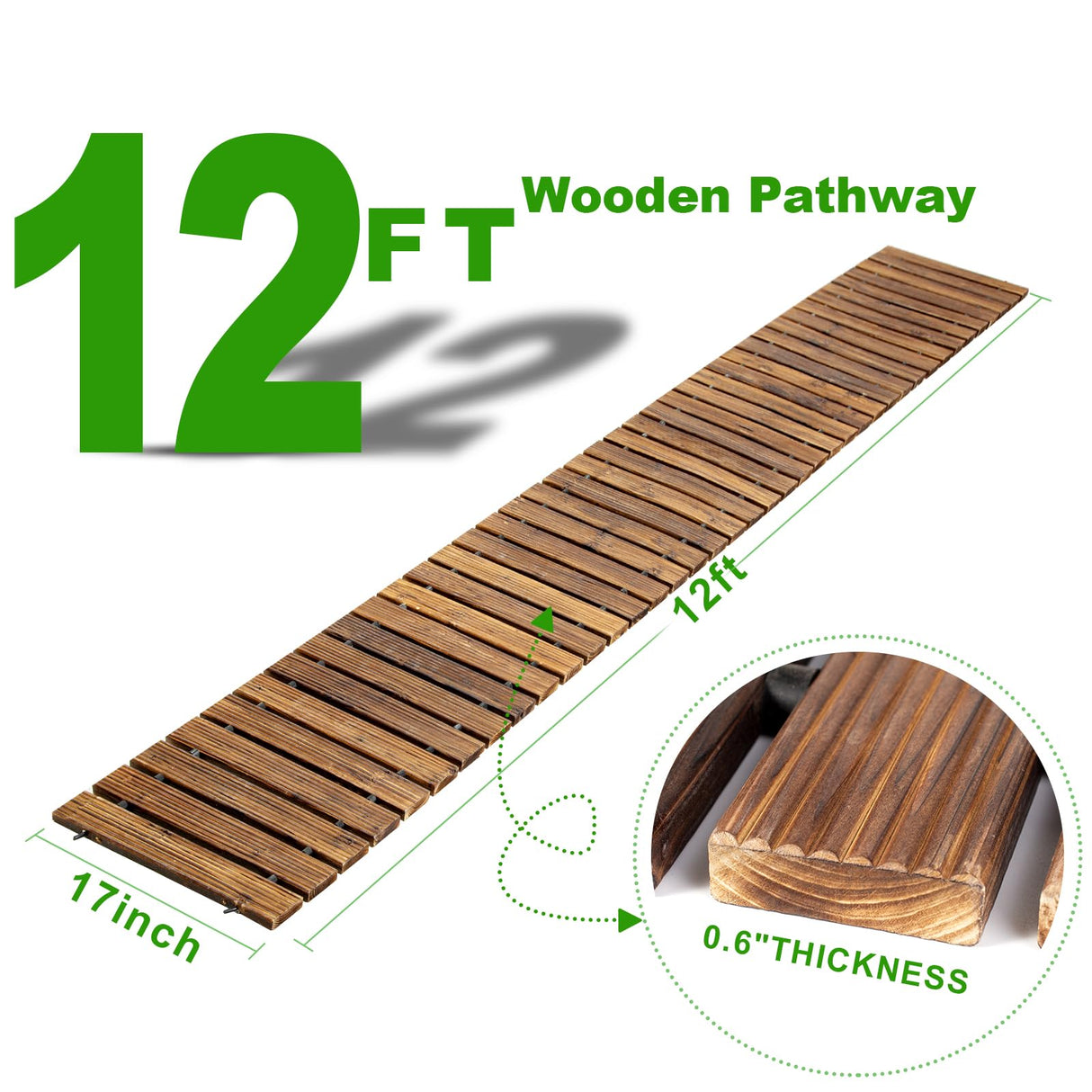 LINSHRY 12FT Wooden Garden Pathway, Outdoor Roll Out Decorative Garden Walkway, Weather-Resistant Non-Slip Hardwood Pathway for Garden, Backyard, Beach, Wedding Party Pathways(Dark Brown)