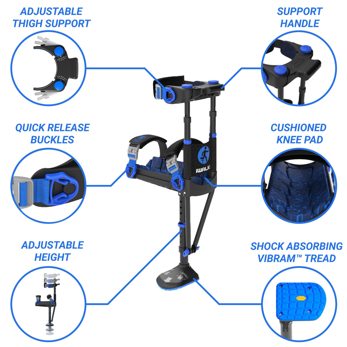 iWALK3.0 – The Original Hands Free Knee Crutch - Alternative to Crutches and Knee Scooters - iWALK Replaces Crutches for Adults - Peg Leg Crutch For Lower Leg Injuries Only