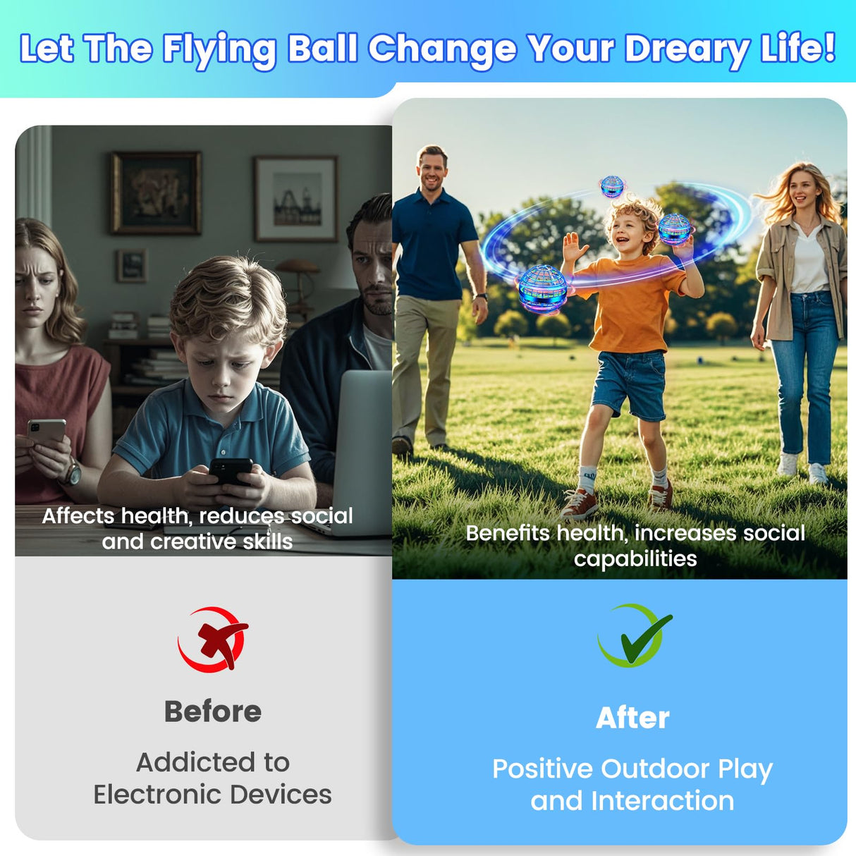 NWLAEWR Flying Orb Ball Toy, Parachute Hand Controlled Hover Ball with LED Lights, 360° Rotating Boomerang Globe, Cool Mini Drone for Kids, Ideal Birthday&Christmas Gift for Boys and Girls-Bright Blue