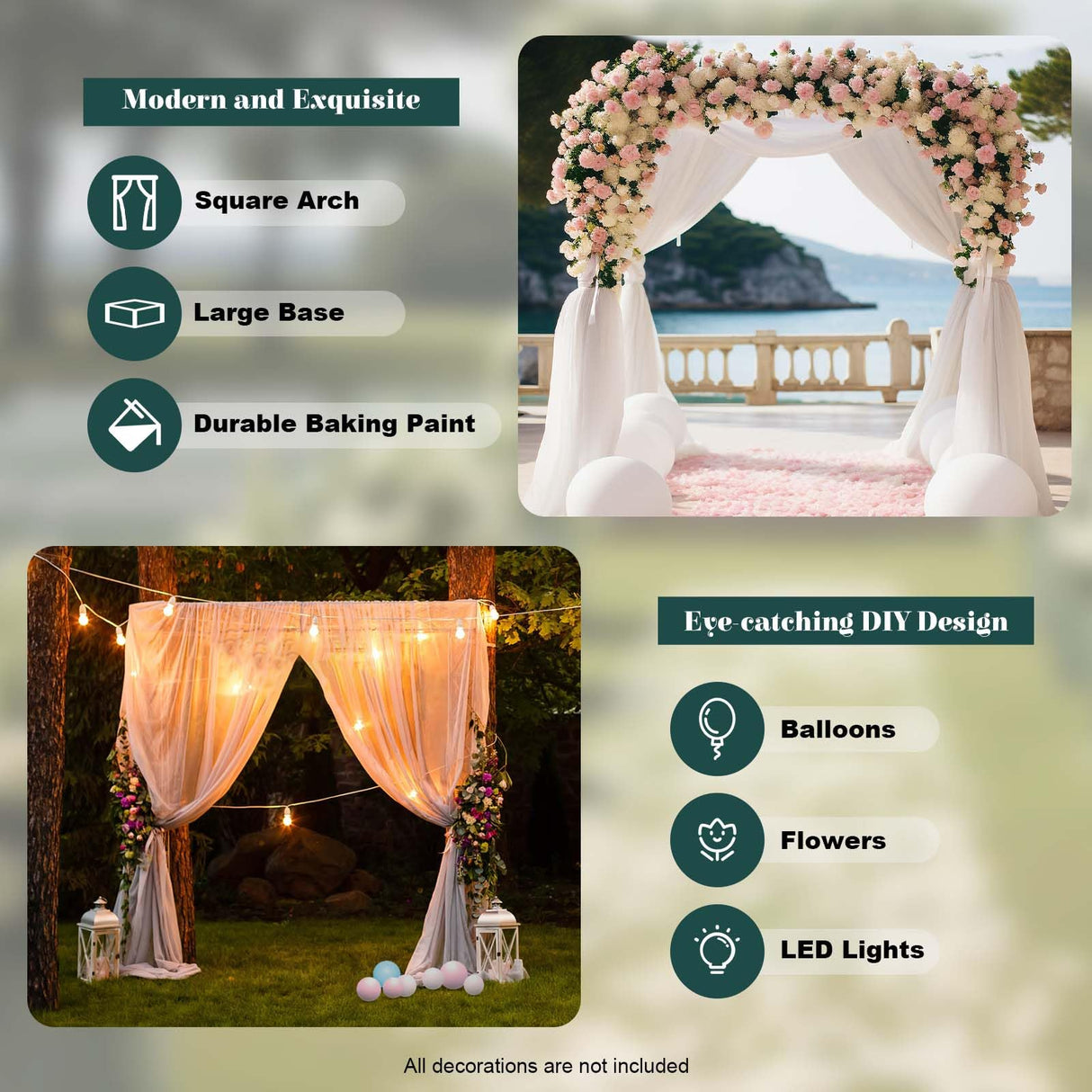 Metal Square Backdrop Stand Wedding Balloon Arch 9.8x9.8ft, Background Decoration Stand for Birthday Party Ceremony, Gold Backdrop Frame Valentine Anniversary Reception Decoration
