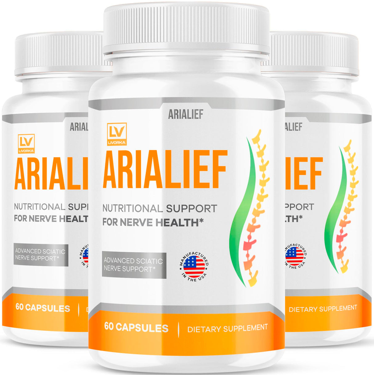 (3 Pack) Arialief Capsules for Sciatica, Arialeaf Nutritional Support for Nerve Health, Arialeaf Prime Palm Sciatica, Aria Leaf Primepalm Aria LIEF Vitamin, 3 Months