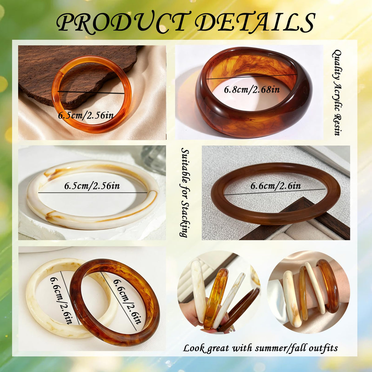 FIRSAUKI Chunky Resin Acrylic Bangle Bracelets for Women