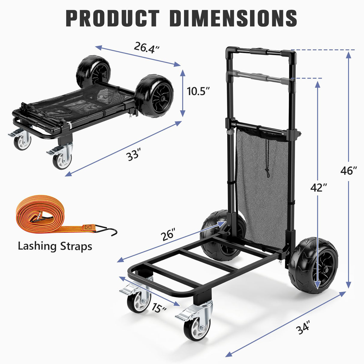 KEDSUM Beach Cart for Sand with 9" Airless Solid Big Wheels-No Deflated, 330LBS Heavy Duty Beach Dolly, 4-Wheel Push & Pull Beach Wagon for Beach, Camping, Rust-Resistant & Folds Compact