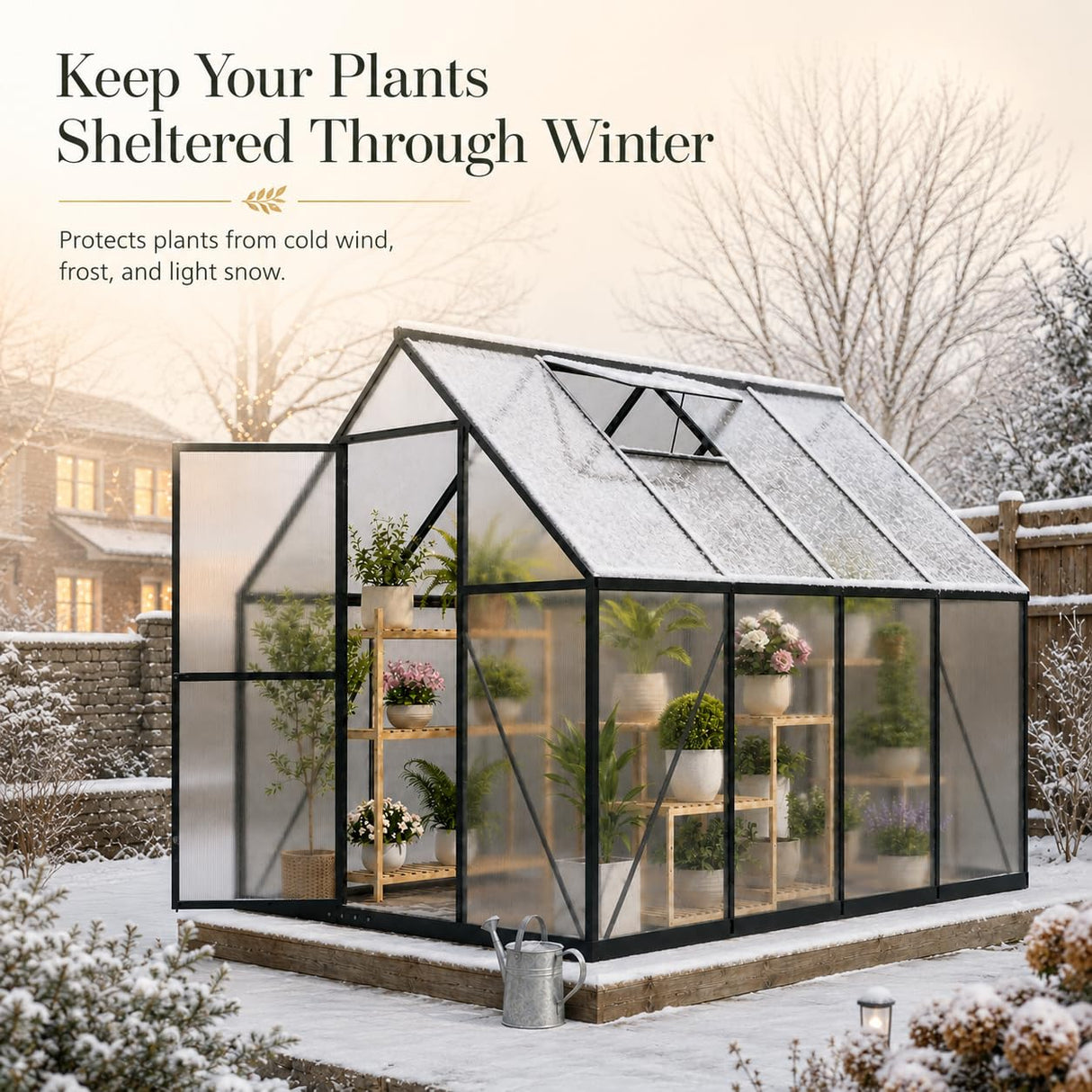 HOOYEAH 6x8 FT Polycarbonate Greenhouse, Walk-in Greenhouses for Outdoors, Aluminum Frame Plant Green House with Locking Door & Roof Vent, Heavy Duty Winter Green House Kit for Outside Backyard