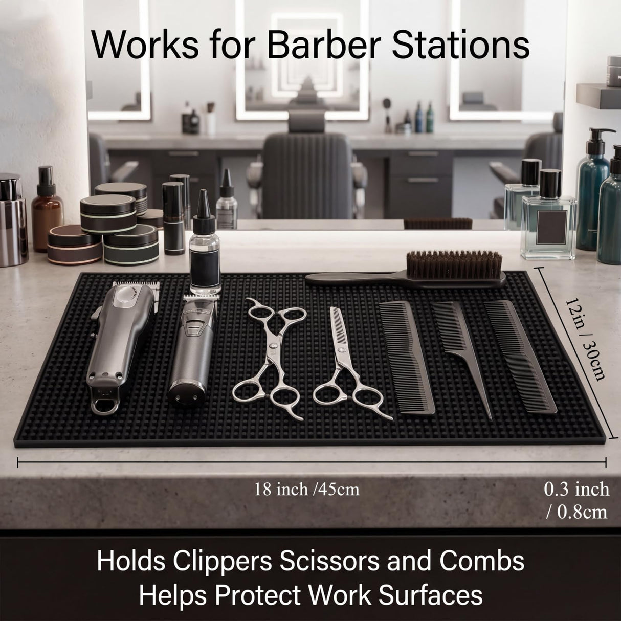 Tioncy 2 Pcs Bar Mat for Countertop 18 x 12 Inch Black Non Slip Look Service Spill Mat for Cocktail Bartending Coffee Station Restaurant Barber Tools Dish Drying Home Bar Pads