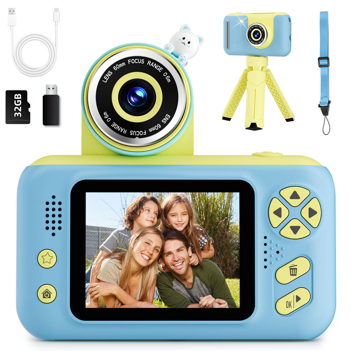 Makolle Camera for Kids, Toddler Volging Cameras Age 3-8 Christmas Birthday Gifts for Boys and Girls 3-12 Year Old Boys Digital Camcorder for Video Portable Kids Selfie Camera with 32GB SD Card Blue