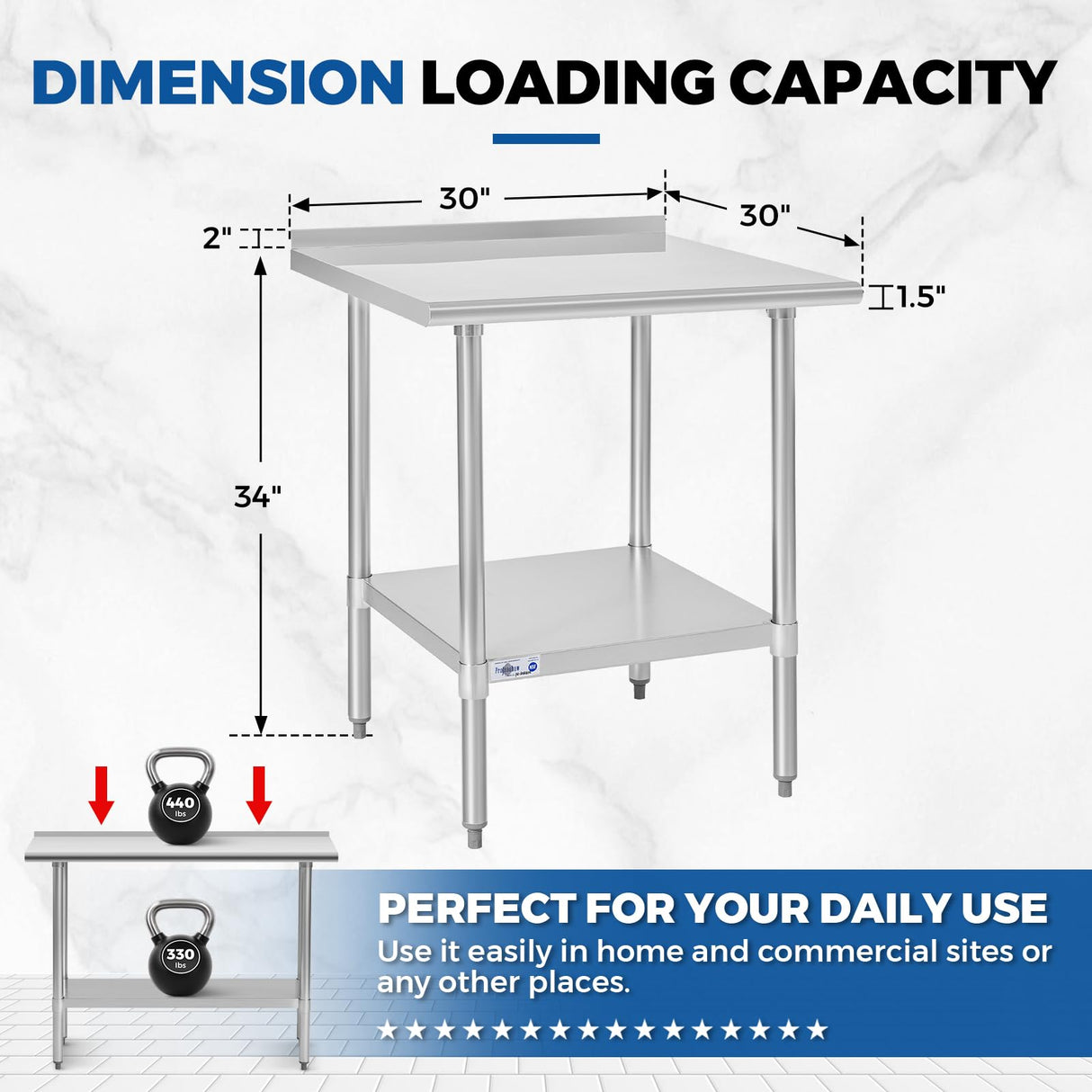 Profeeshaw Stainless Steel Prep Table NSF Commercial Work Table with Backsplash and Undershelf for Kitchen Restaurant 30x30 Inch