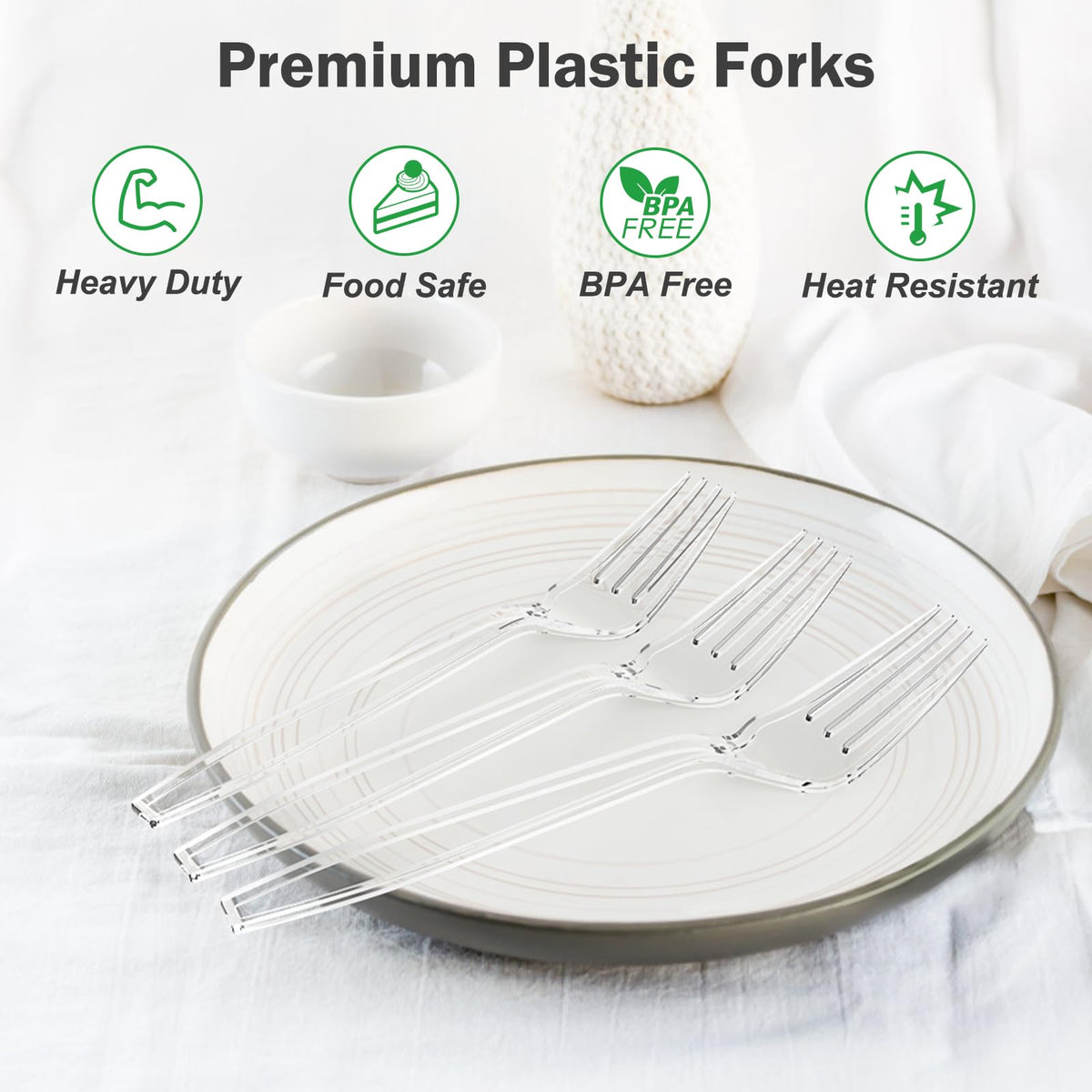 Dealusy 360 Count Extra Heavy Duty Clear Plastic Forks Disposable