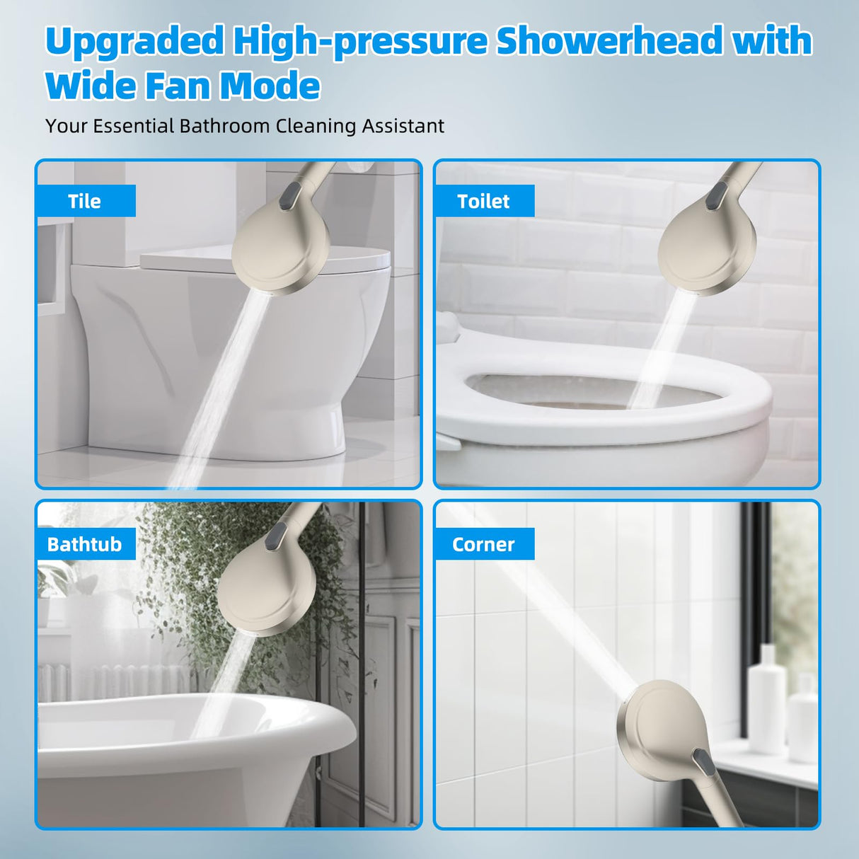 Hibbent All Metal CUPC Certified Shower Head, 10'' High Pressure Rainfall Shower Head, Handheld Showerhead Combo with 12'' Adjustable Extension Arm, 10-Spray, 71'' Hose, Shower Holder, Brushed Nickel