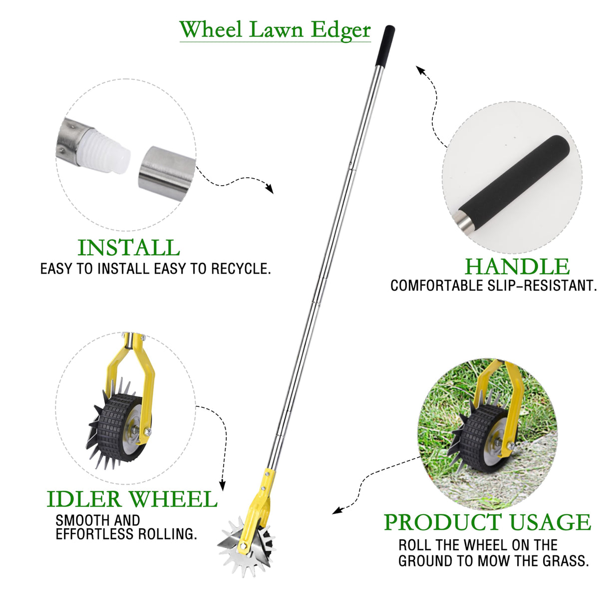 YEELOR Wheel Rotary Edger,Edger for Lawn Edges Alongside Sidewalks & Driveways,with A 58-Inch Adjustable Handle, Ideal for Enhancing The Beauty of Sidewalks, Driveways, and Garden Lawn Edges