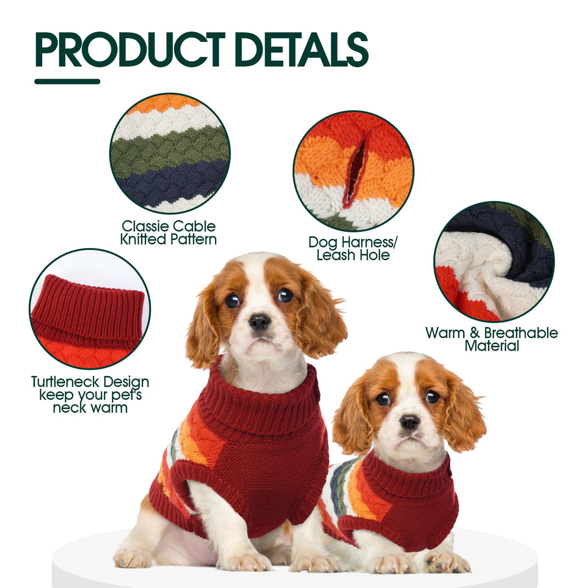 Kuoser Dog Sweater, Thermal Dog Sweaters for Medium Dogs Girl Boy, Puppy Christmas Sweater Thrtleneck Knitwear, Cozy Sweaters for Dogs, Thanksgiving Pet Outfit Warm Clothes for Fall Winter, Red M