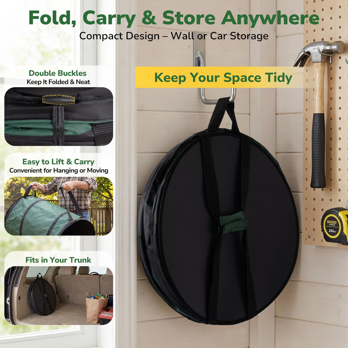 GreatBuddy Collapsible Trash Can 45 Gallon 2 Pack, Pop Up Yard Waste Bags, 600D Oxford Lawn and Leaf Bags with Drainage Holes, Self-Standing Camping Trash Can, Foldable Garden Bag for Leaf Cleanup