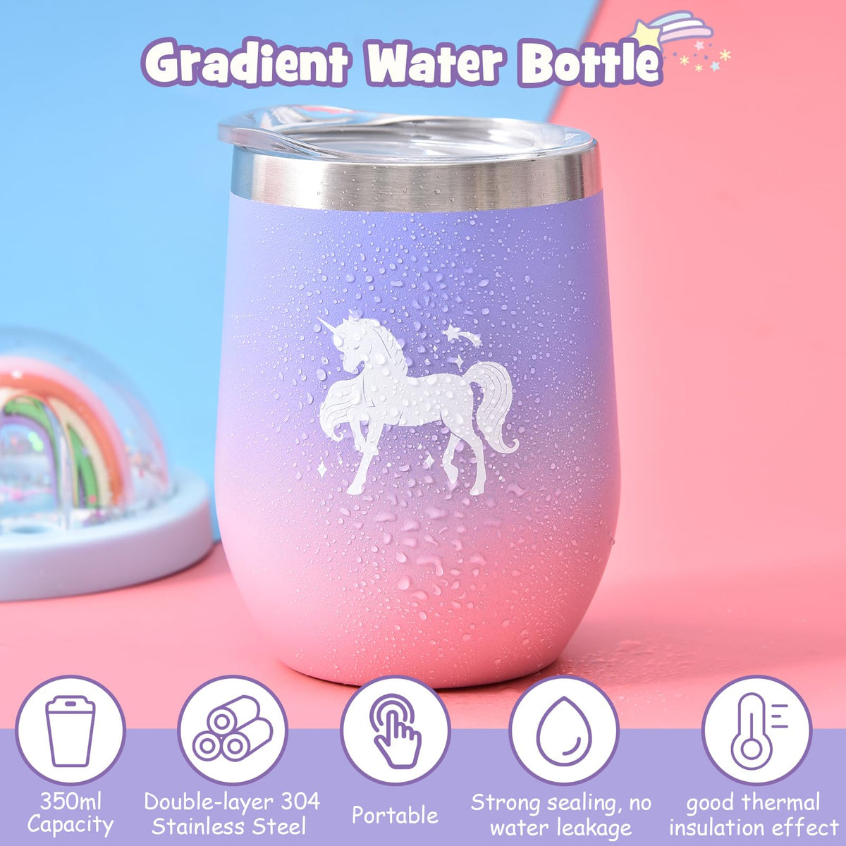 Tacobear Unicorn Gifts for Girls Age 6-10, 9PCS Unicorn Gift Set with Wired Headphones, Lock Diary, Insulated Cup, Coin Pouch, Socks, Mirror & Pen, Christmas Birthday Gifts for Kids 6 7 8 9 10 11 12
