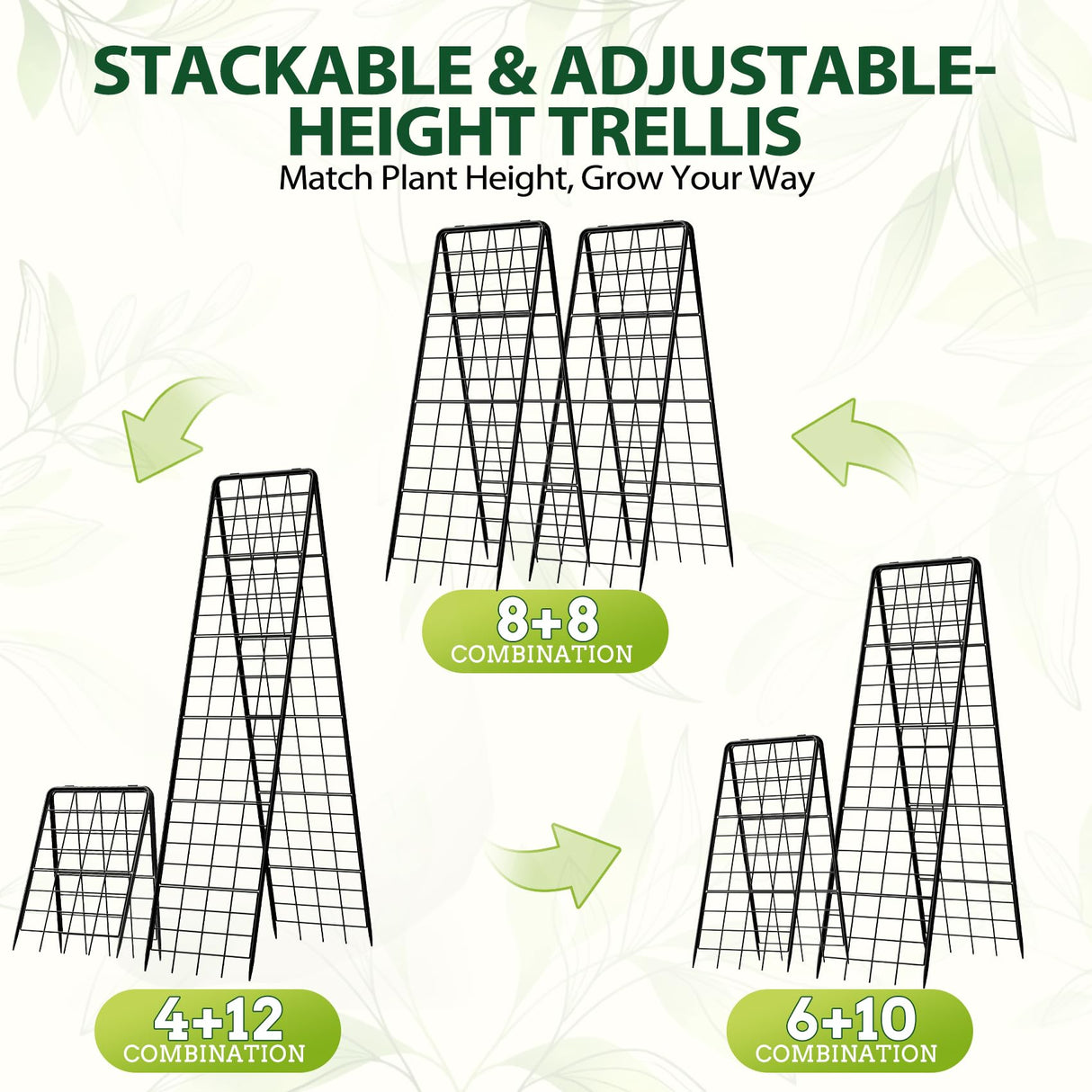 Heavy Duty 2 Pack 50"x17" Adjustable A-Frame Trellis for Climbing Plants Outdoor, Metal Rust-Proof Garden Trellis, Dense Grid Climbing Frame Trellis for Raised Beds, Cucumber, Tomatoes Outdoor