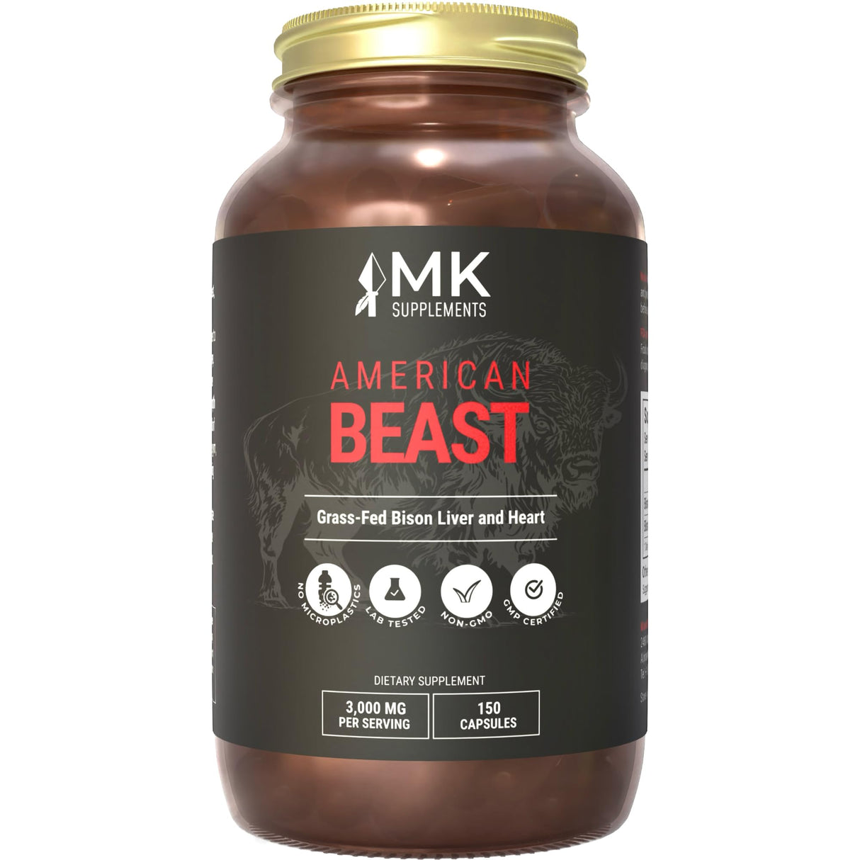 MK Supplements American Beast – Strength, Endurance & Recovery Support – 150 Capsules (30 Servings) – Freeze-Dried American Bison, 100% Grass-Fed, Bison Liver and Bison Heart, Whole-Food Formula