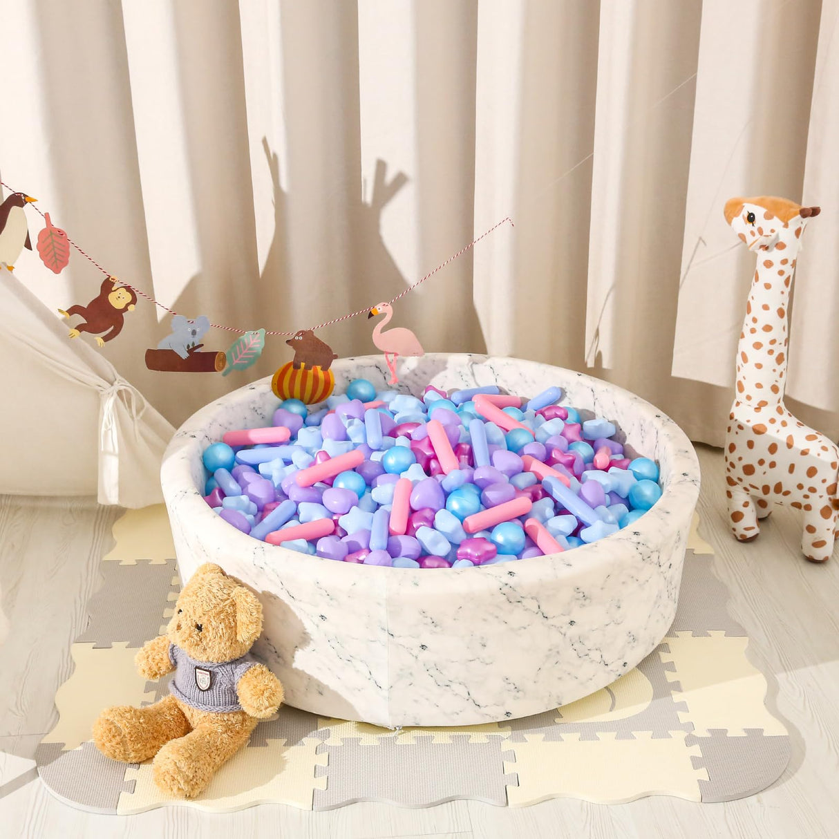 STARBOLO Ball Pit Balls - Pack of 150pcs Crush Proof Plastic Children's Toy Balls Mermaid Ocean Balls for Birthday Party Christmas Water Toy Indoor Outdoor(4 Shapes)