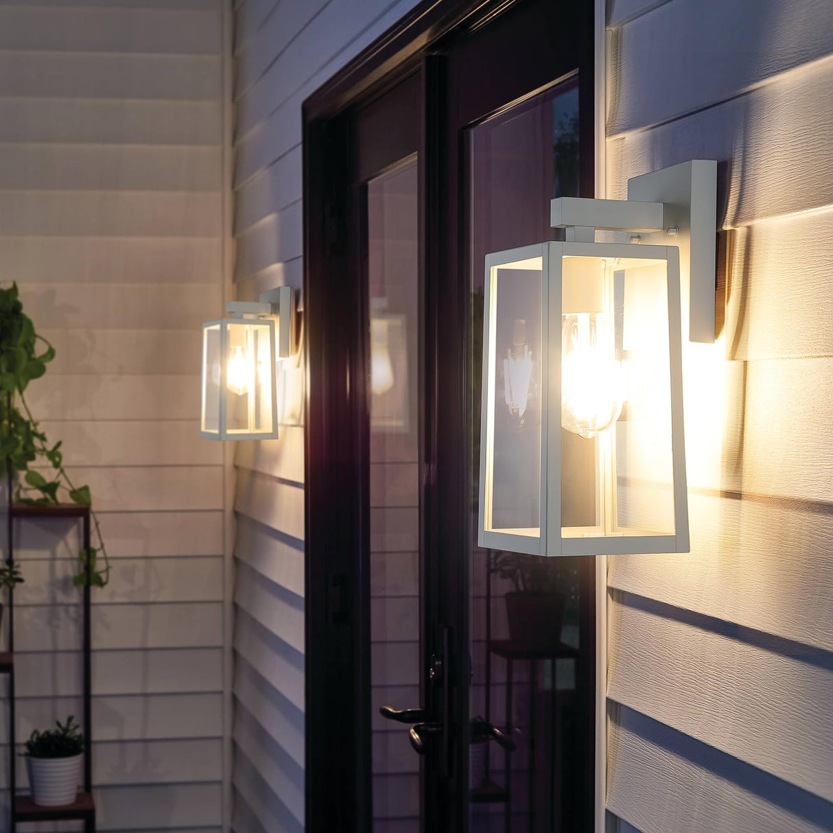 MAXvolador Outdoor Wall Sconce, Exterior Waterproof Lantern Light Fixtures, White Porch Light Toughened Glass, Anti-Rust E26 Patio Lighting, 2 Pack