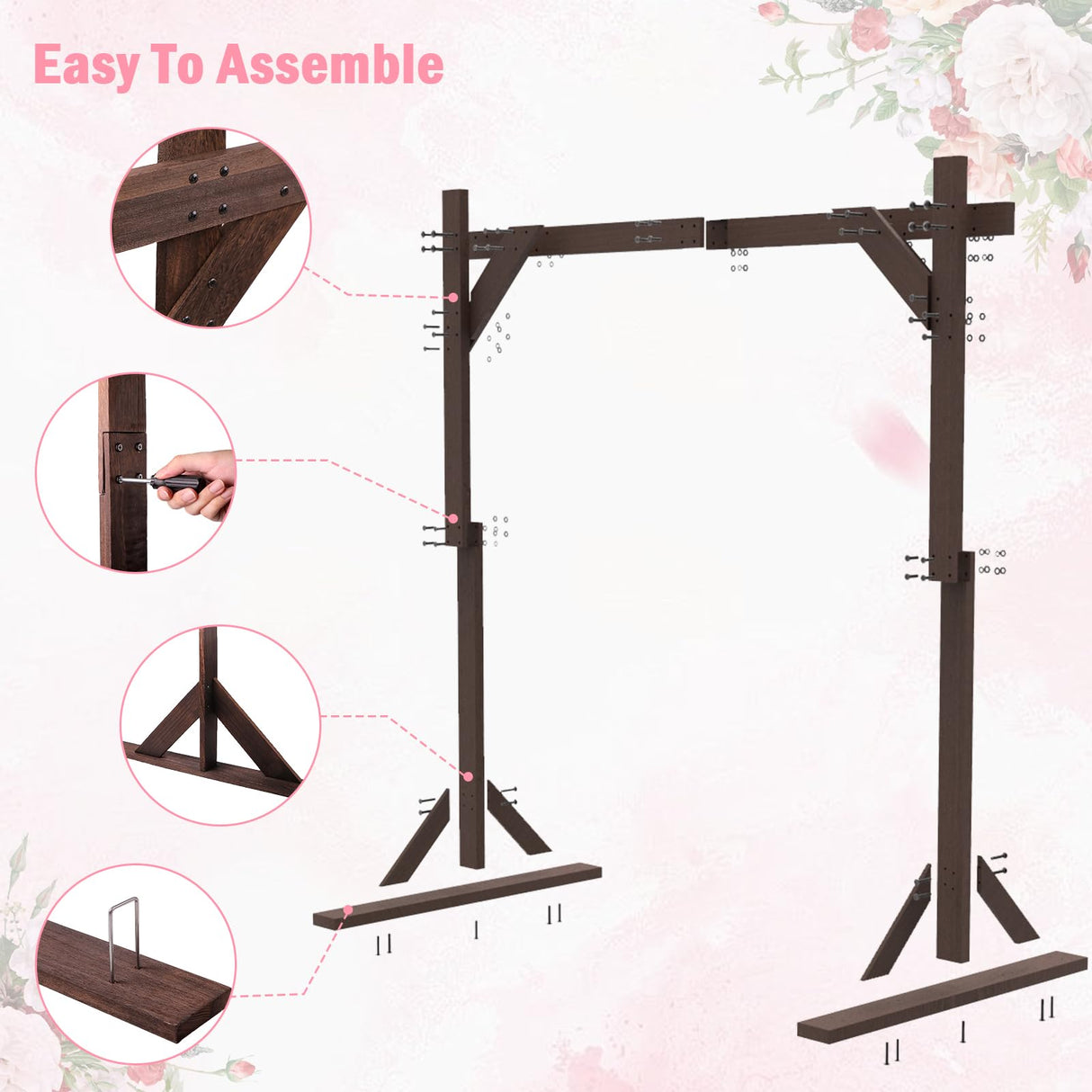 Chamvis 7.48FT Wooden Wedding Arch Frame, Wood Square Arch Backdrop Stand Wedding Arbor for Ceremony and Outdoor Lawn Decorations