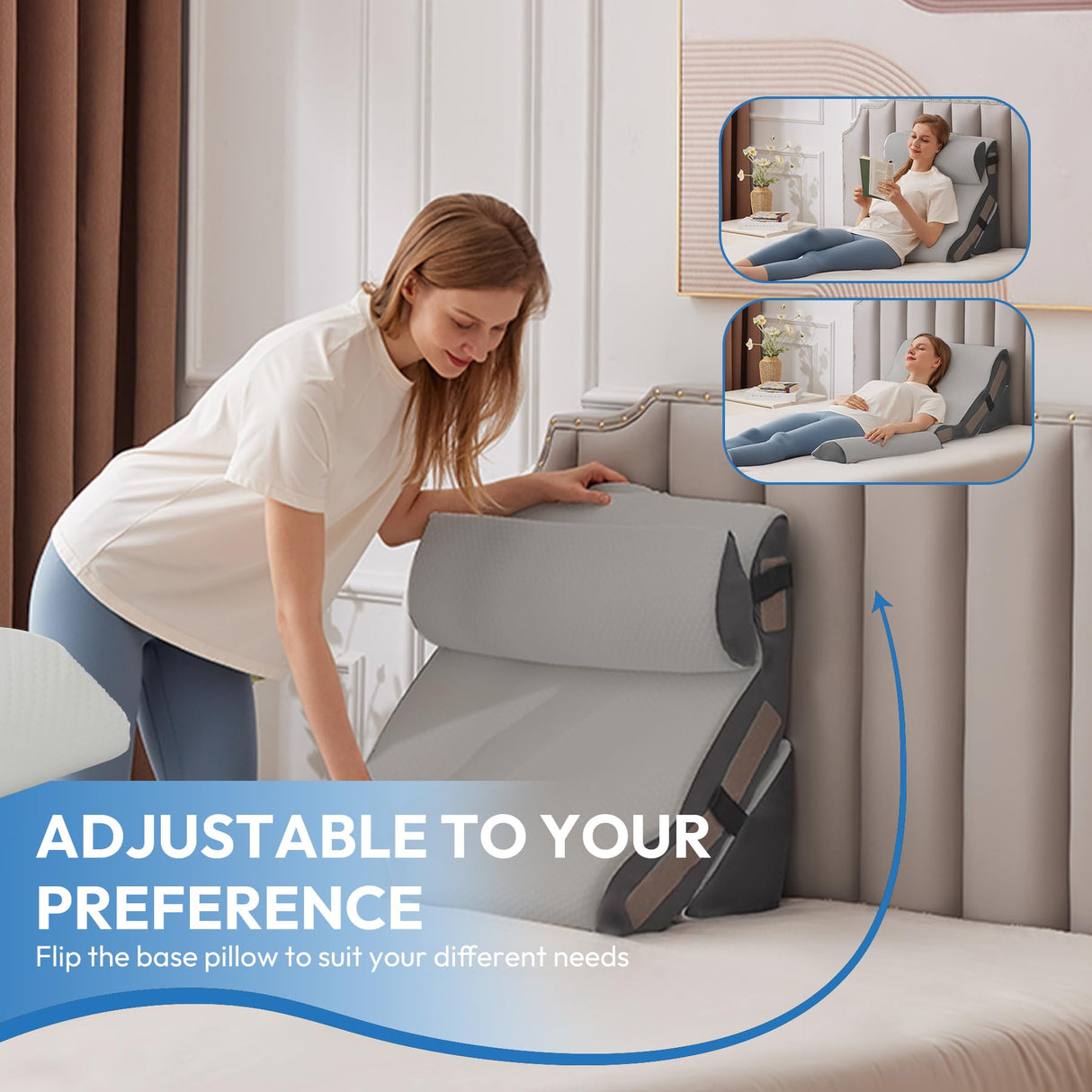 Ahpmeoa 3PCS Orthopedic Bed Wedge Pillow Set for Sleeping, Sitting up in Bed, 6-in-1 Foam Wedge Pillow for Acid Reflux & Back Pain Relief & Leg Elevation, Post Surgery Pillows for GERD & Snoring, Grey