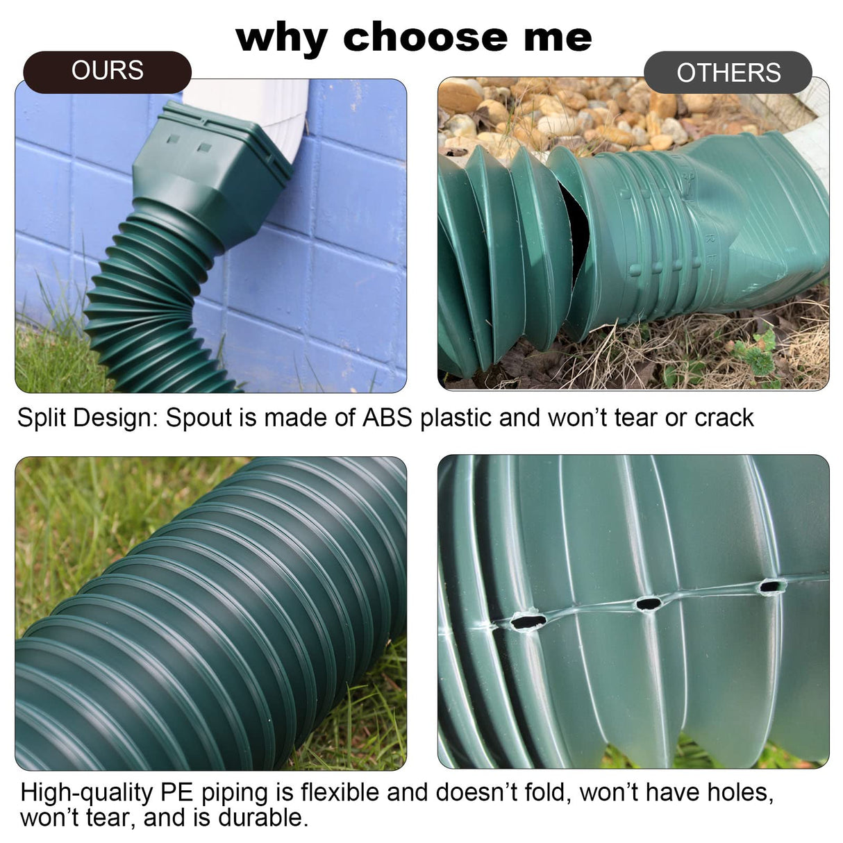plusgutter Green1-Pack Rain Gutter Downspout Extensions Flexible, Drain Downspout Extender,Down Spout Drain Extender, Gutter Connector Rainwater Drainage,Extendable from 21 to 68 Inches