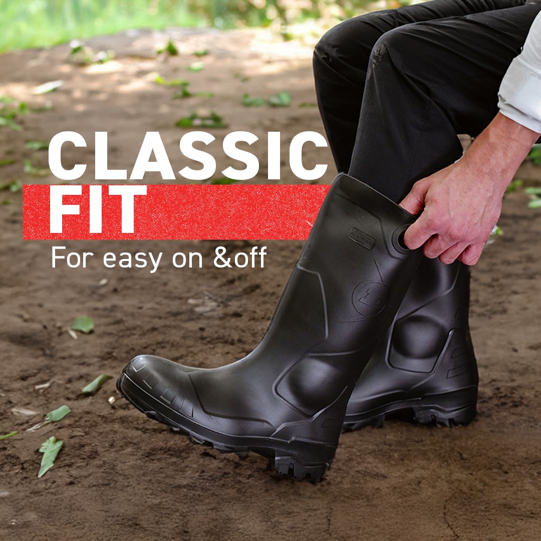 DUNLOP Chesapeake Rubber Boots Plain Toe for Men & Women – PVC - Waterproof - Lightweight Garden, Fishing & Rain Boots with Wide Calf – Black – Size 3–24