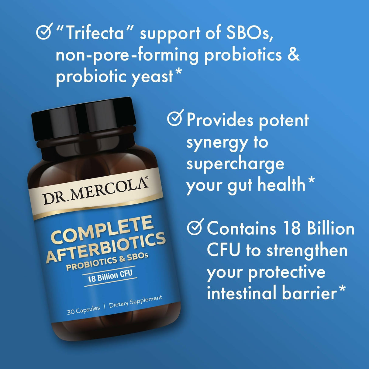 Dr. Mercola Complete Afterbiotics - 18 Billion CFU - Supports Digestive & Immune Health - SBOs - with Saccharomyces boulardii - Non-GMO & Gluten-Free - 30 Capsules (30 Servings)