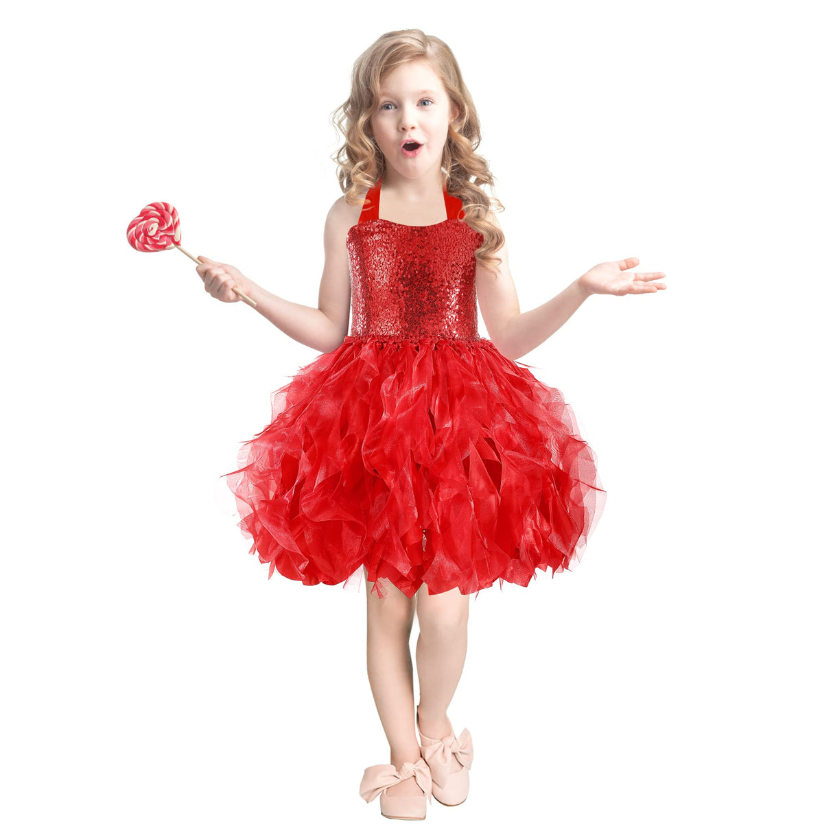 Red Tutu Dress for Girls Sparkly Sequin Christmas Princess Birthday Party Dress for Little Girl Kids Prom Ball Gown Prom Dance Graduation Costume Fairy Outfit 8T