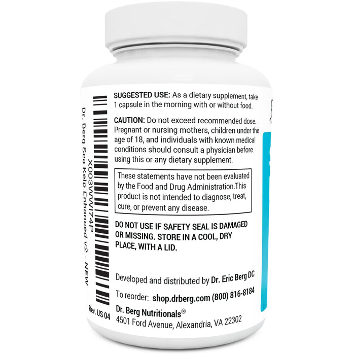 Dr. Berg Sea Kelp Enhanced - Thyroid Support Natural Antioxidants & Iodine Supplement w/Organic Sea Kelp & Blue-Green Algae - Immune System & Metabolism Support - Now Without Red Algae - 90 Capsules