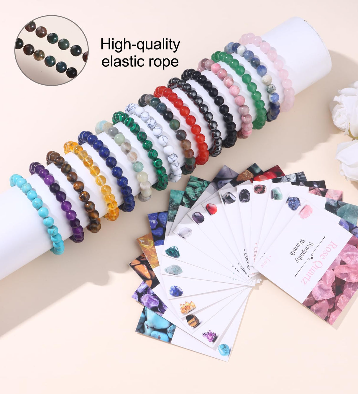 SAMOCO 16Pcs Natural Healing Crystal Bracelets for Women Men