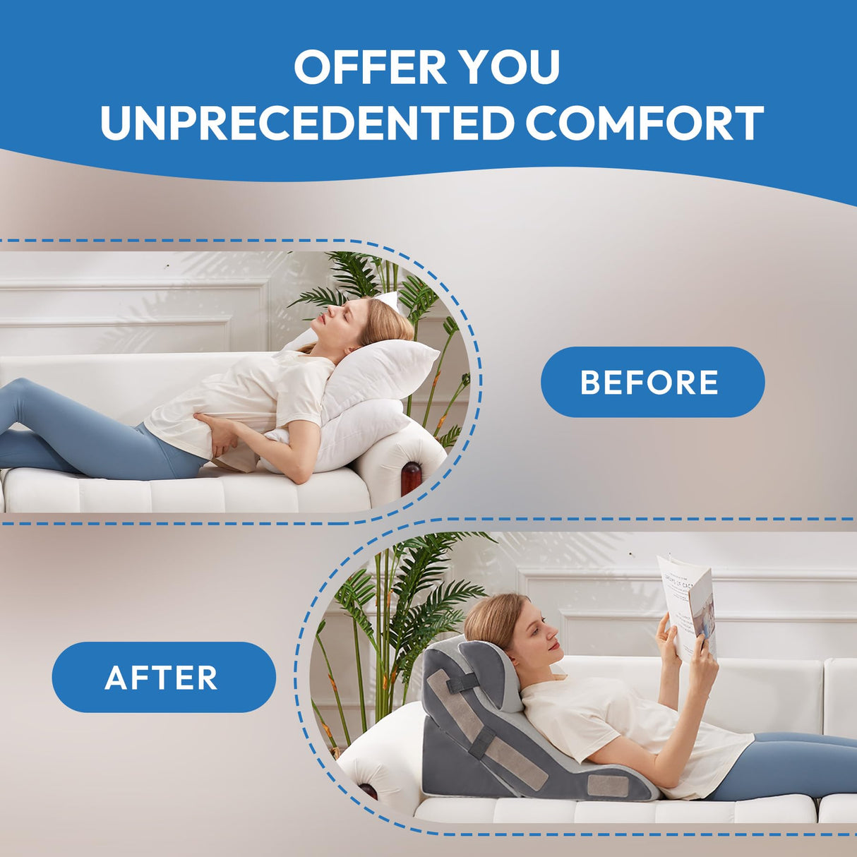 Ahpmeoa 3PCS Orthopedic Bed Wedge Pillow Set for Sleeping, Sitting up in Bed, 6-in-1 Foam Wedge Pillow for Acid Reflux & Back Pain Relief & Leg Elevation, Post Surgery Pillows for GERD & Snoring, Grey