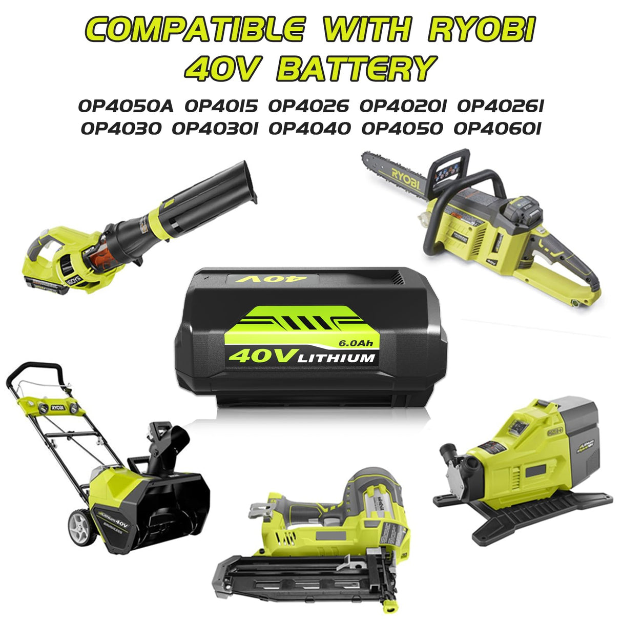 6000mAh High Capacity 40 Volt Replacement for Ryobi 40V Battery Compatible with Ryobi 40 Volt Lithium Battery OP4026A OP4015 OP4040 OP40201 OP4050A OP4015 OP40261 OP4030 OP40401 OP4060 Tools (Green)