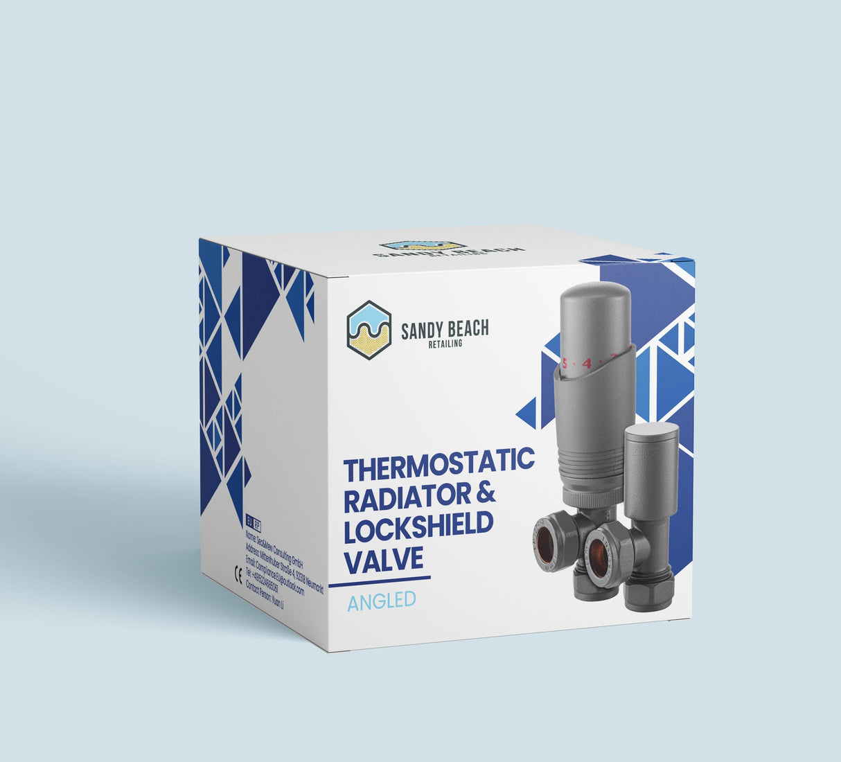 Sandy Beach Radiator Valves Thermostatic Angled Straight with Lockshield - Black 15mm