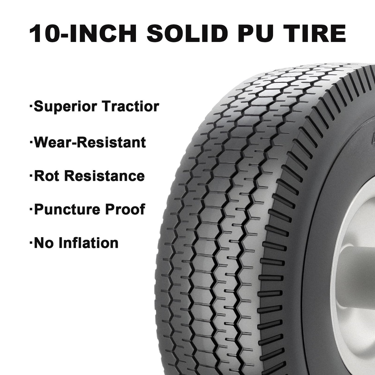 CYHOBK 2-Pack 4.10/3.50-4" Flat Free Solid Rubber Tires - 10" Replacement Wheels with 5/8" Axle Bore, 2.2" Offset Hub for Gorilla Cart, Hand Truck, Garden Wagon, Dump Carts - Puncture Proof