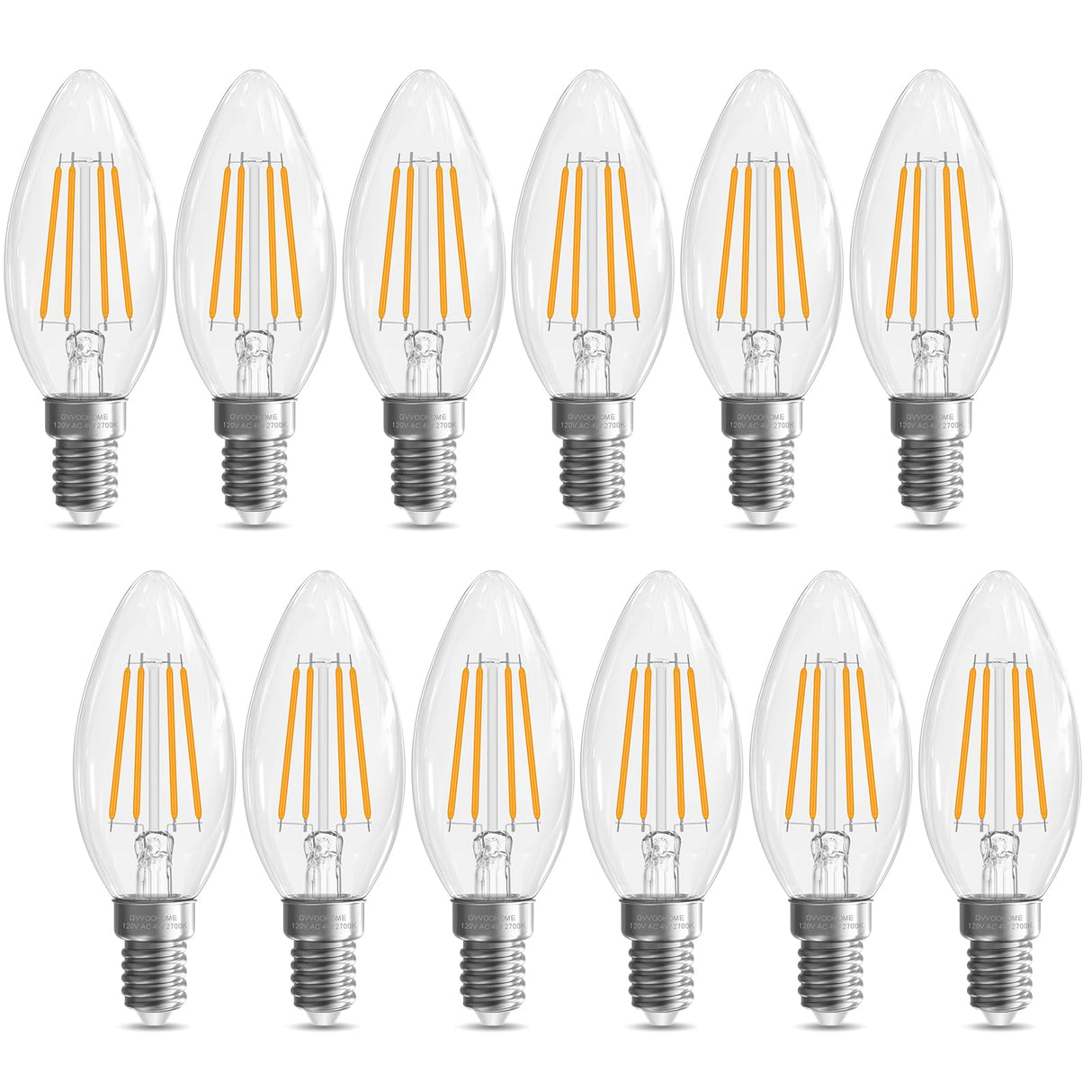 GvvooHome E12 Candelabra Bulb 40 watt Equivalent, E12 LED Bulb Non-Dimmable Chandelier Light Bulbs, B10 Candle Light Bulbs 2700K Soft White, 90+CRI, 400LM, Cear Glass, 12 Pack