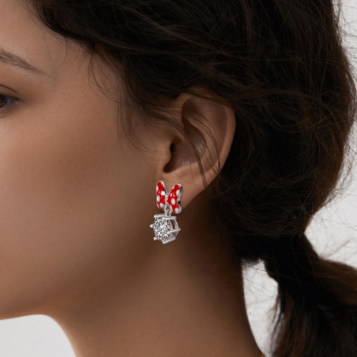 Red Bow Earrings Sterling Silver Red Mouse Bow Stud Earrings with Big Sparkling CZ Dangle Cute Dainty Sweet Bowknot Earrings Lucky Cute Animal Stud Jewelry Gifts for Women Daughter Birthday